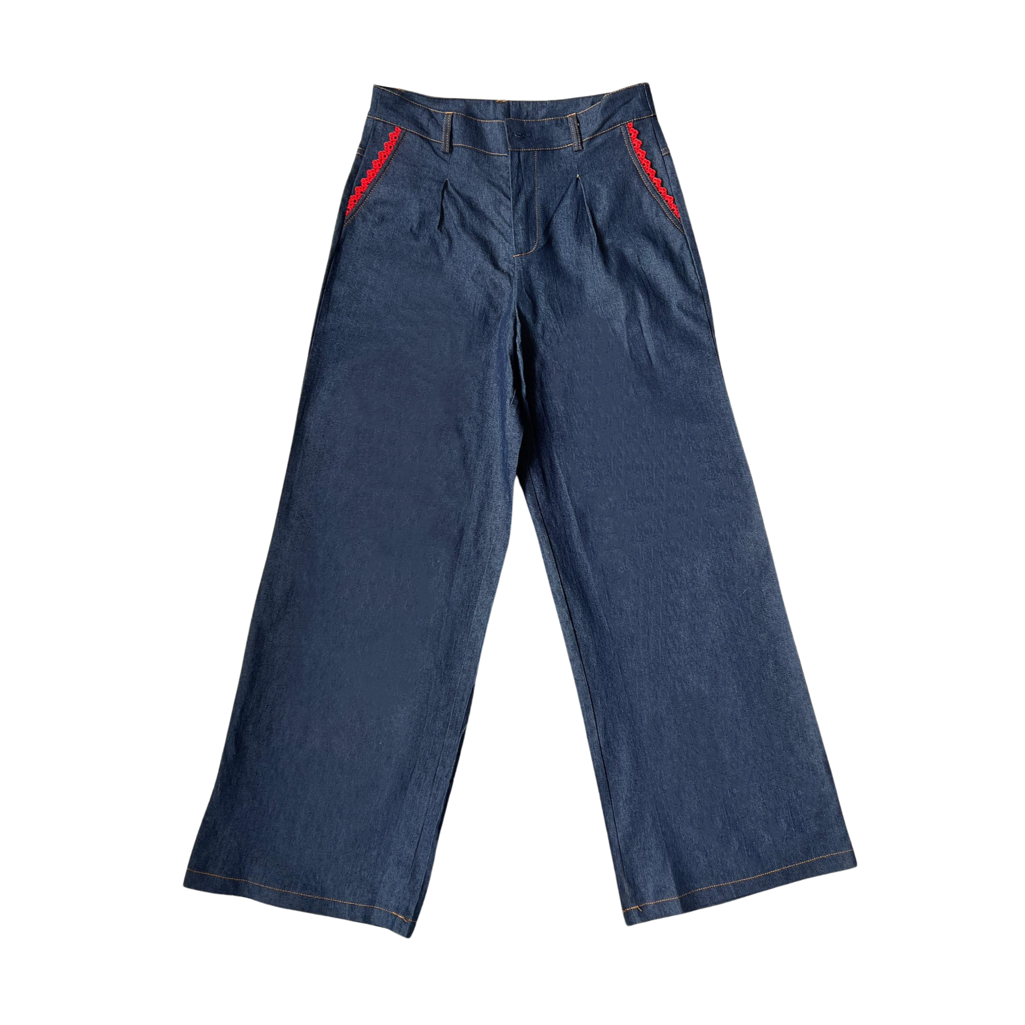GG CNY Red Lace Trimmed Denim Pants