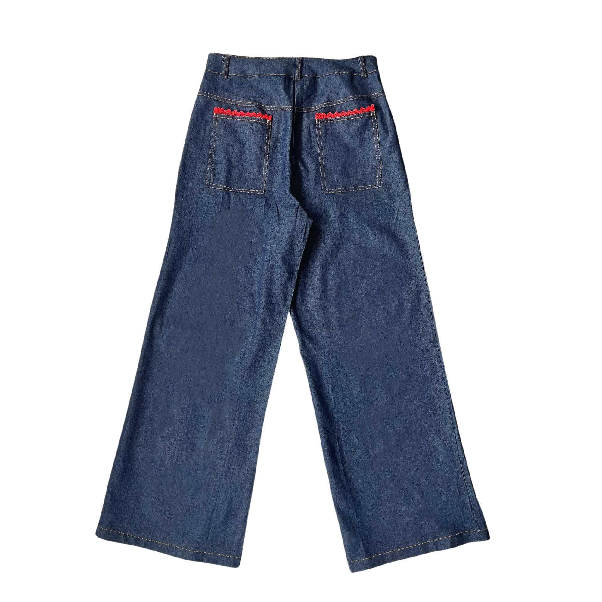 GG CNY Red Lace Trimmed Denim Pants
