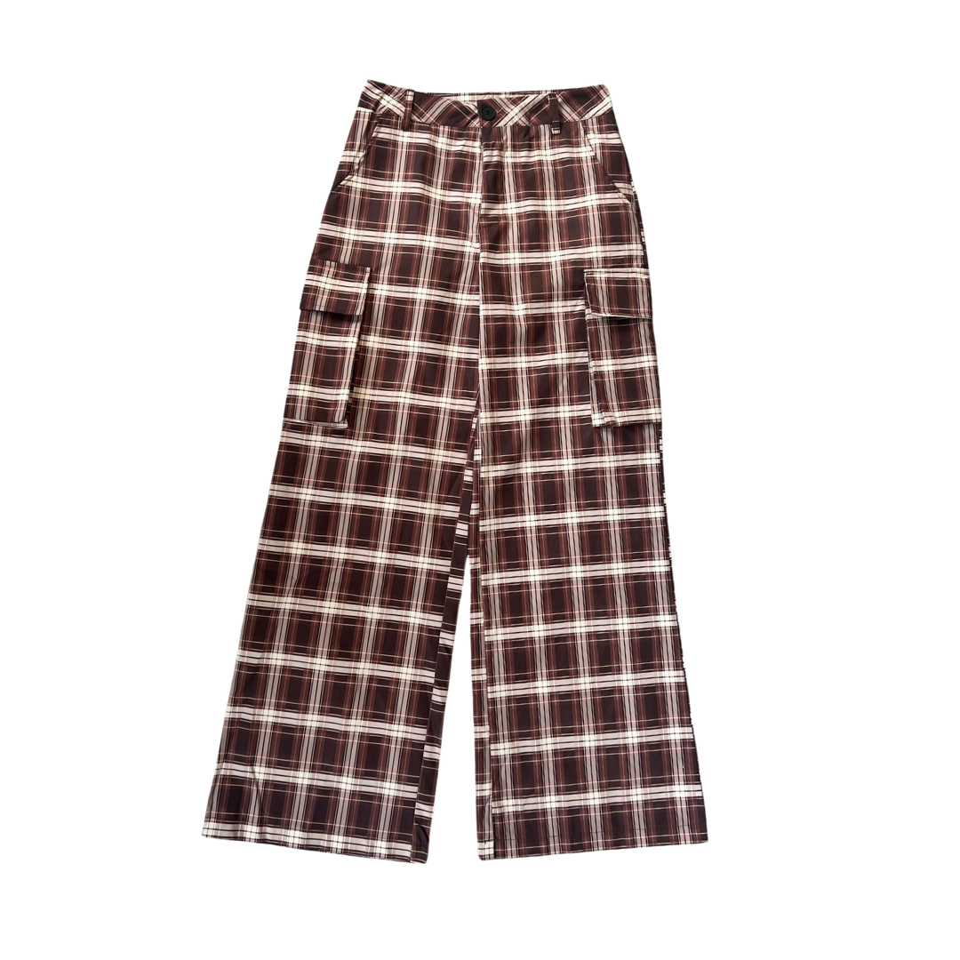 Girl'sGirl Brown Plaid Wide-Leg Pants