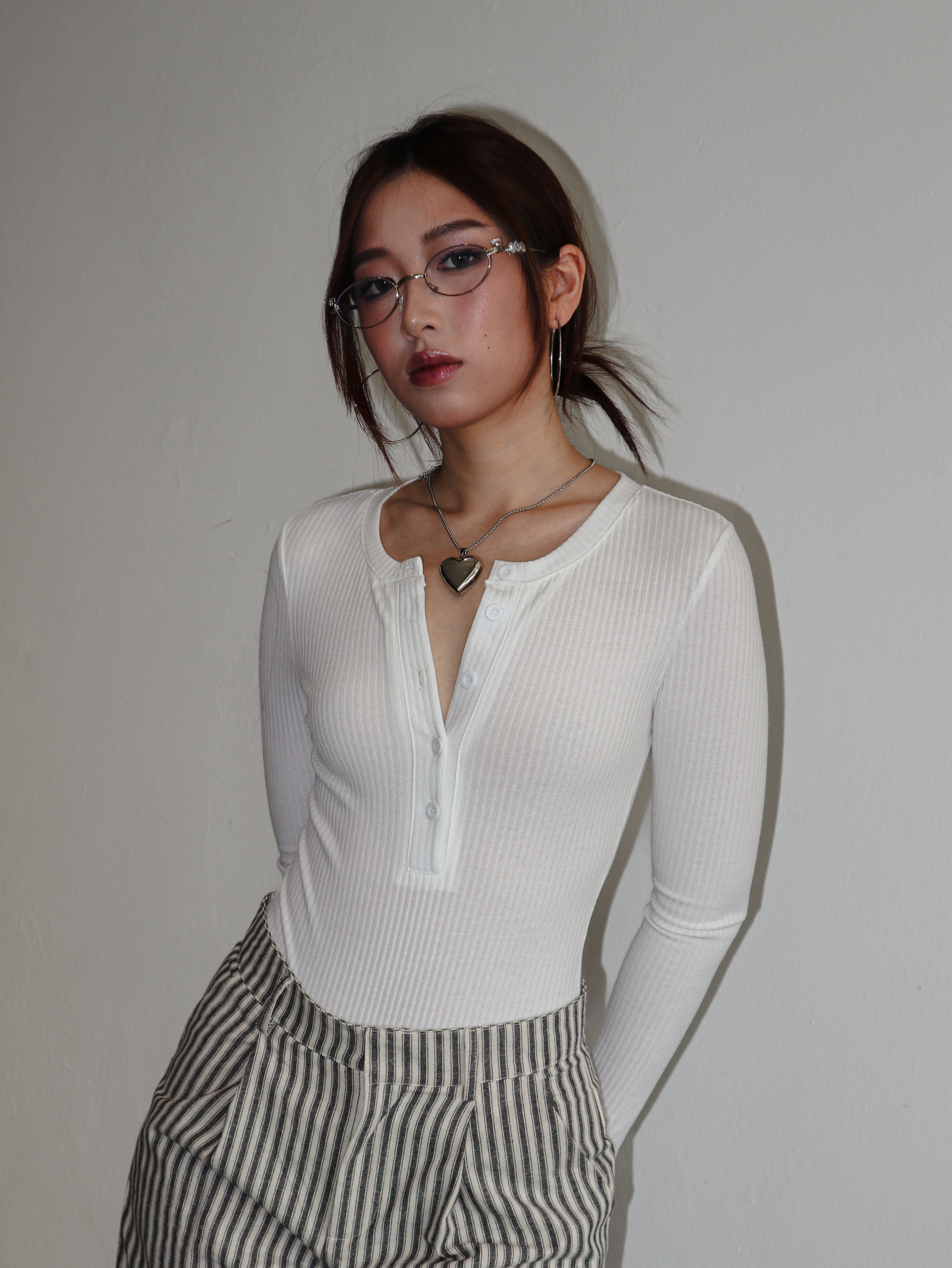 White Long Sleeve Ribbed Knit Bodysuit