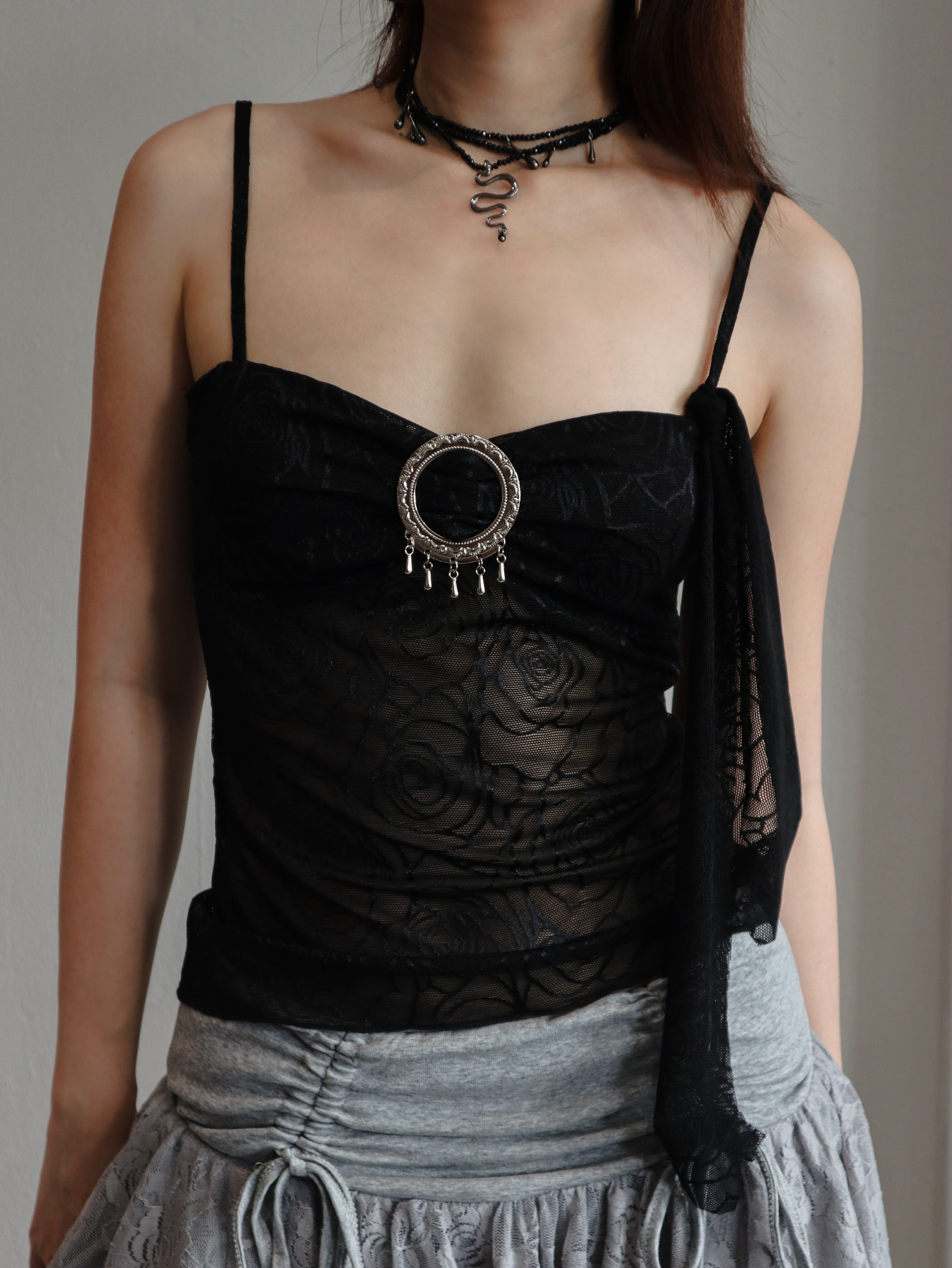 Black Floral Lace Bandeau Camisole
