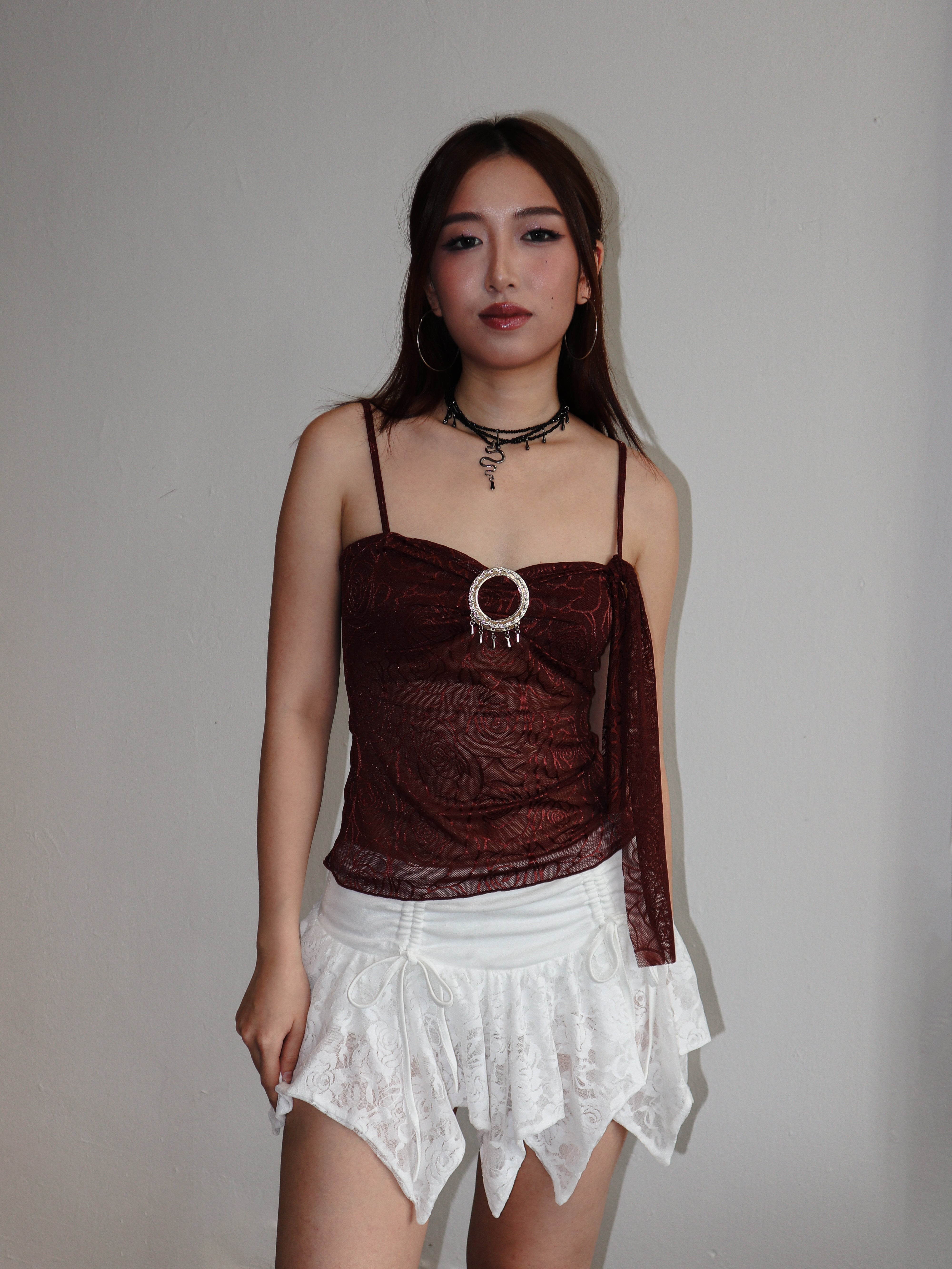 Brown Floral Lace Bandeau Camisole
