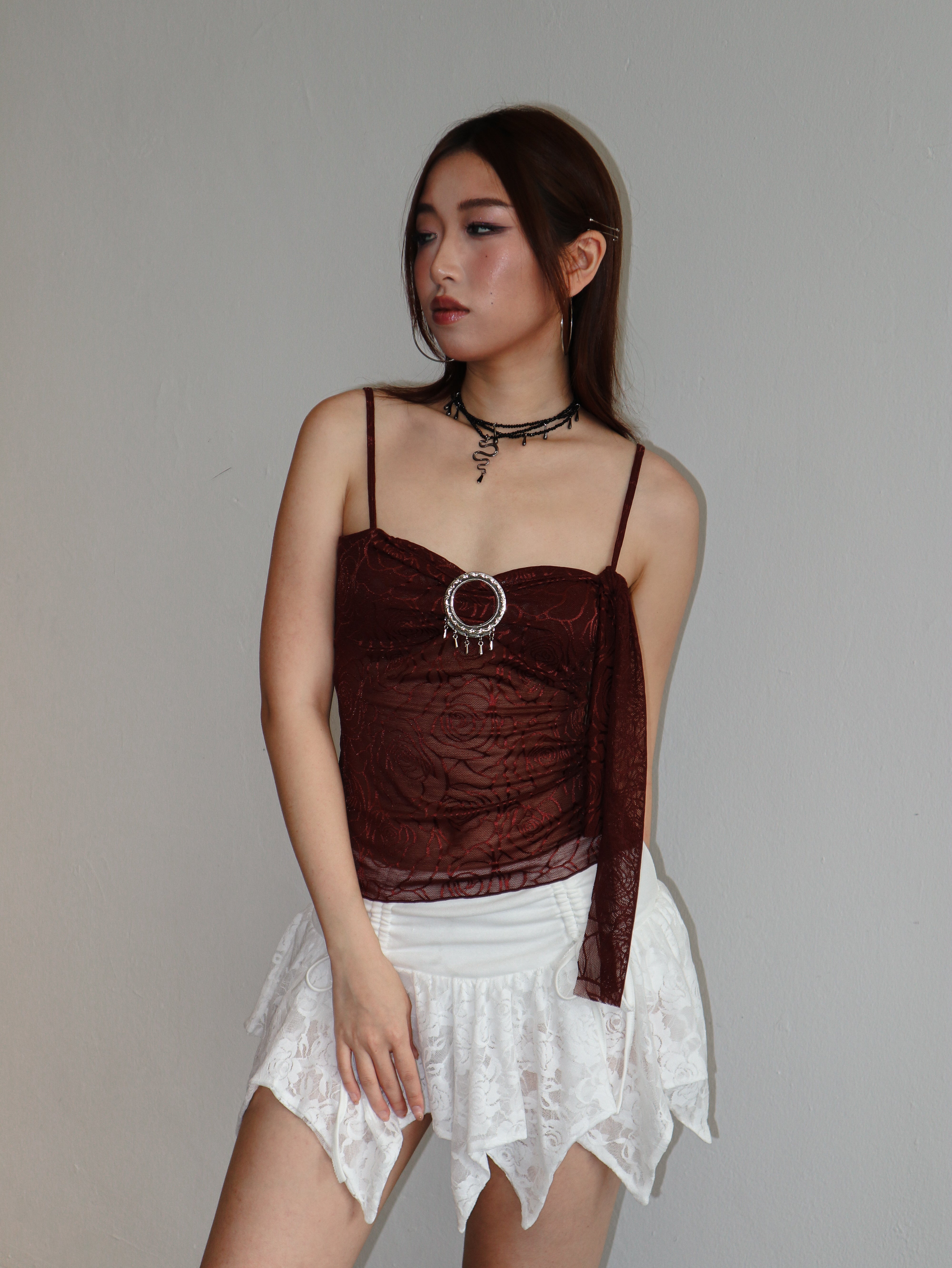 Brown Floral Lace Bandeau Camisole
