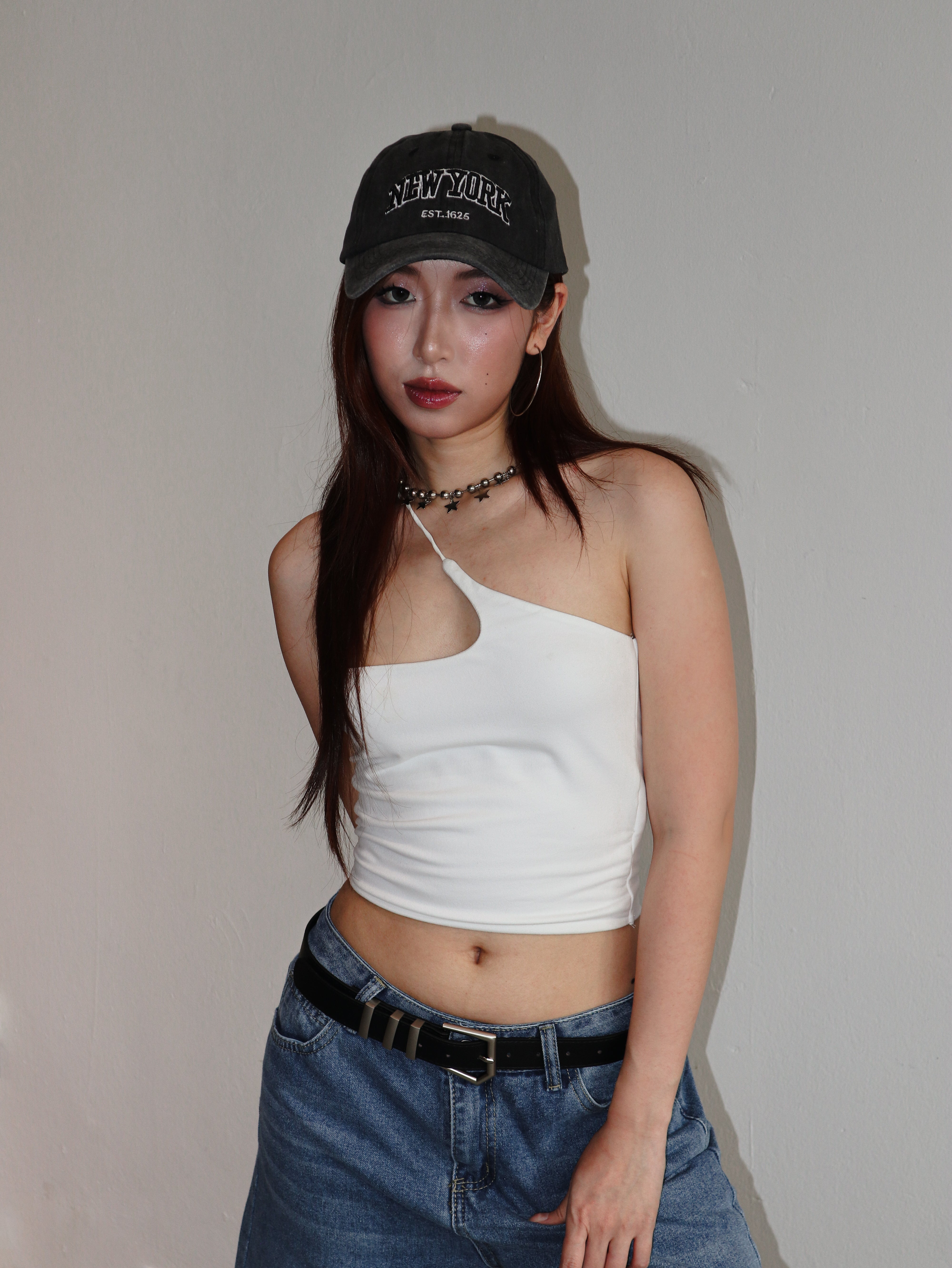 White Irregular Halter Tank Top