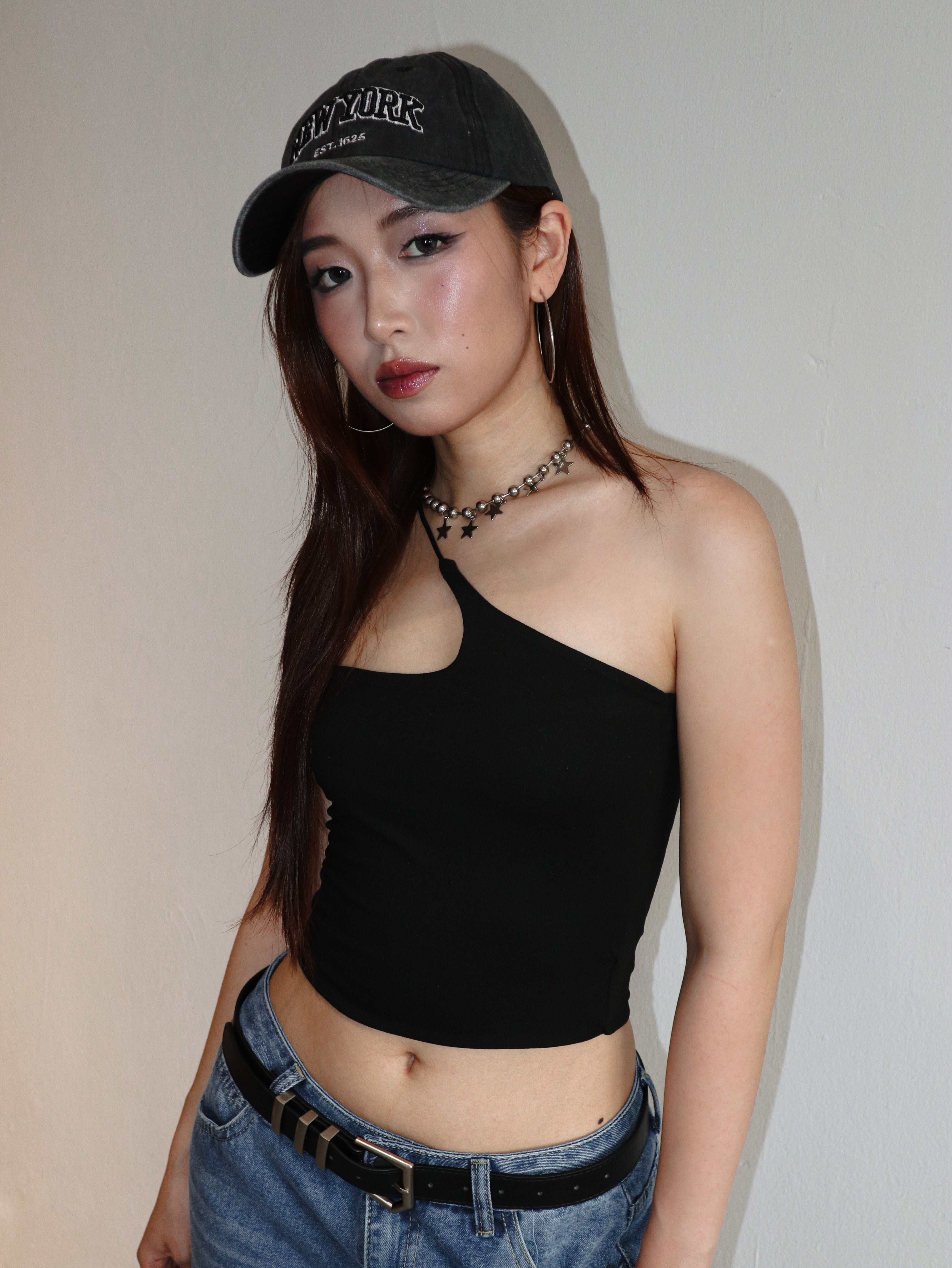Black Irregular Halter Tank Top