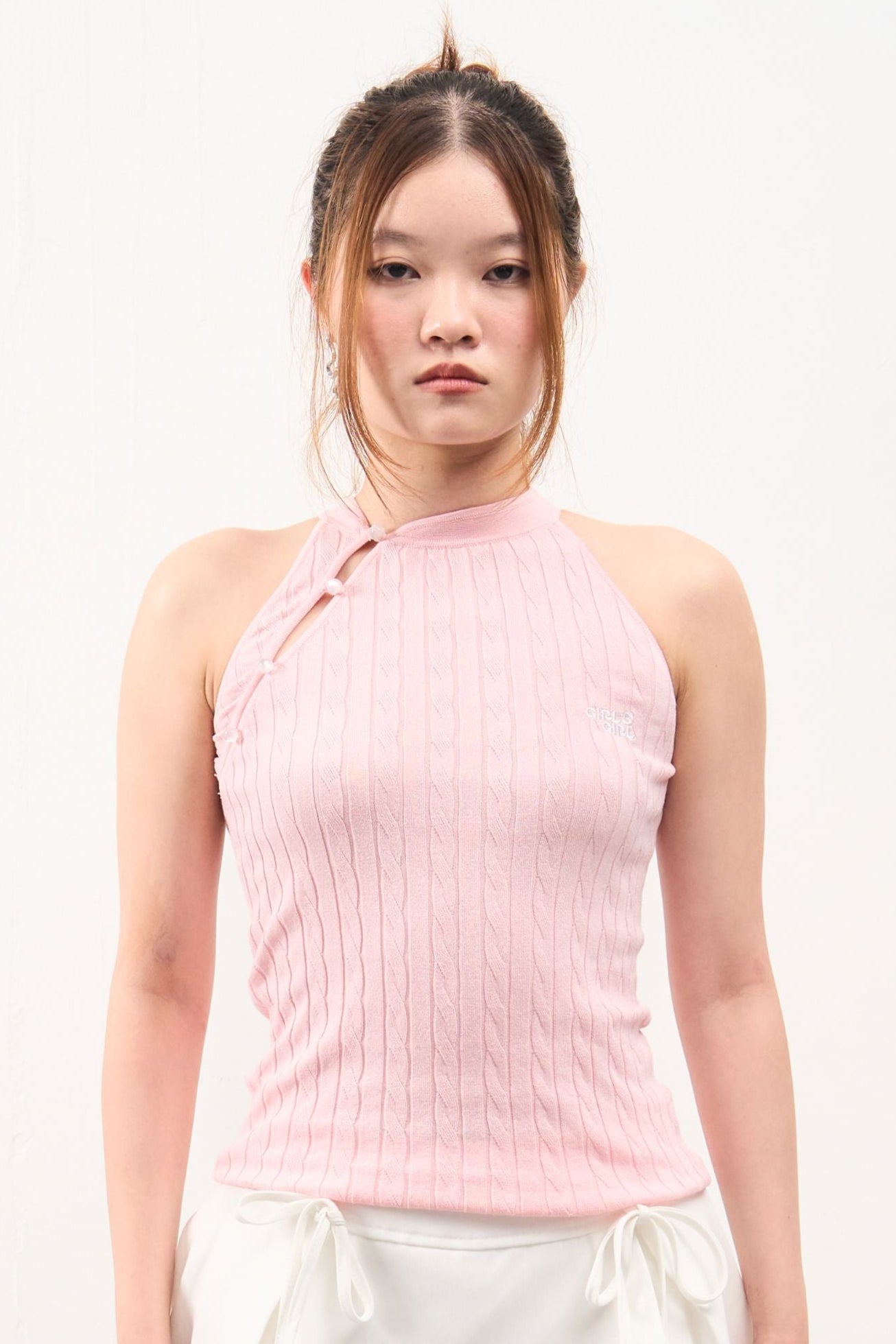GG CNY Pink Mandarin Oriental Button Tank Top