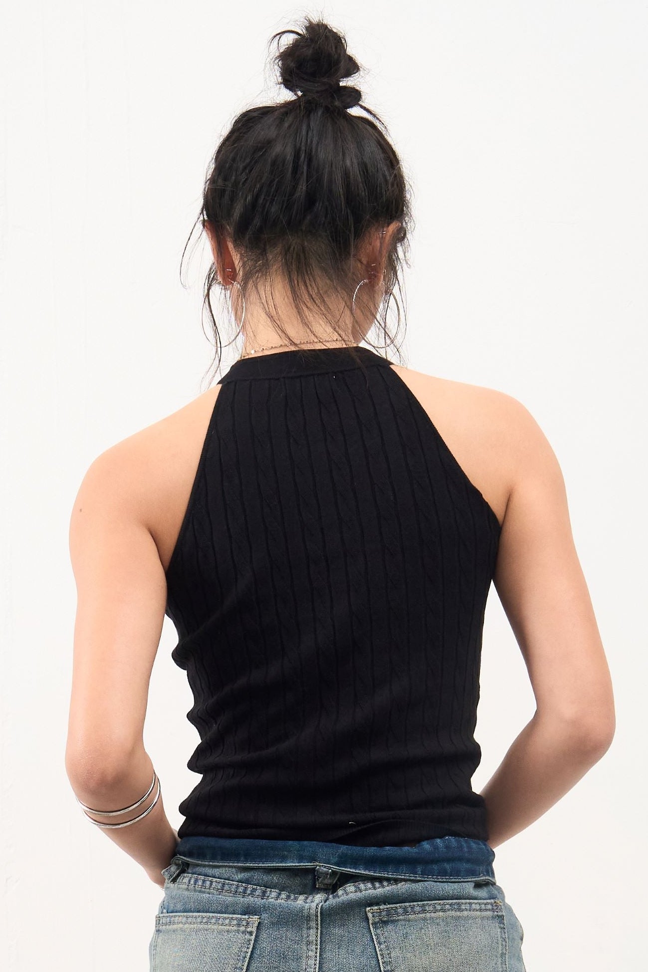 GG CNY Black Mandarin Oriental Button Tank Top