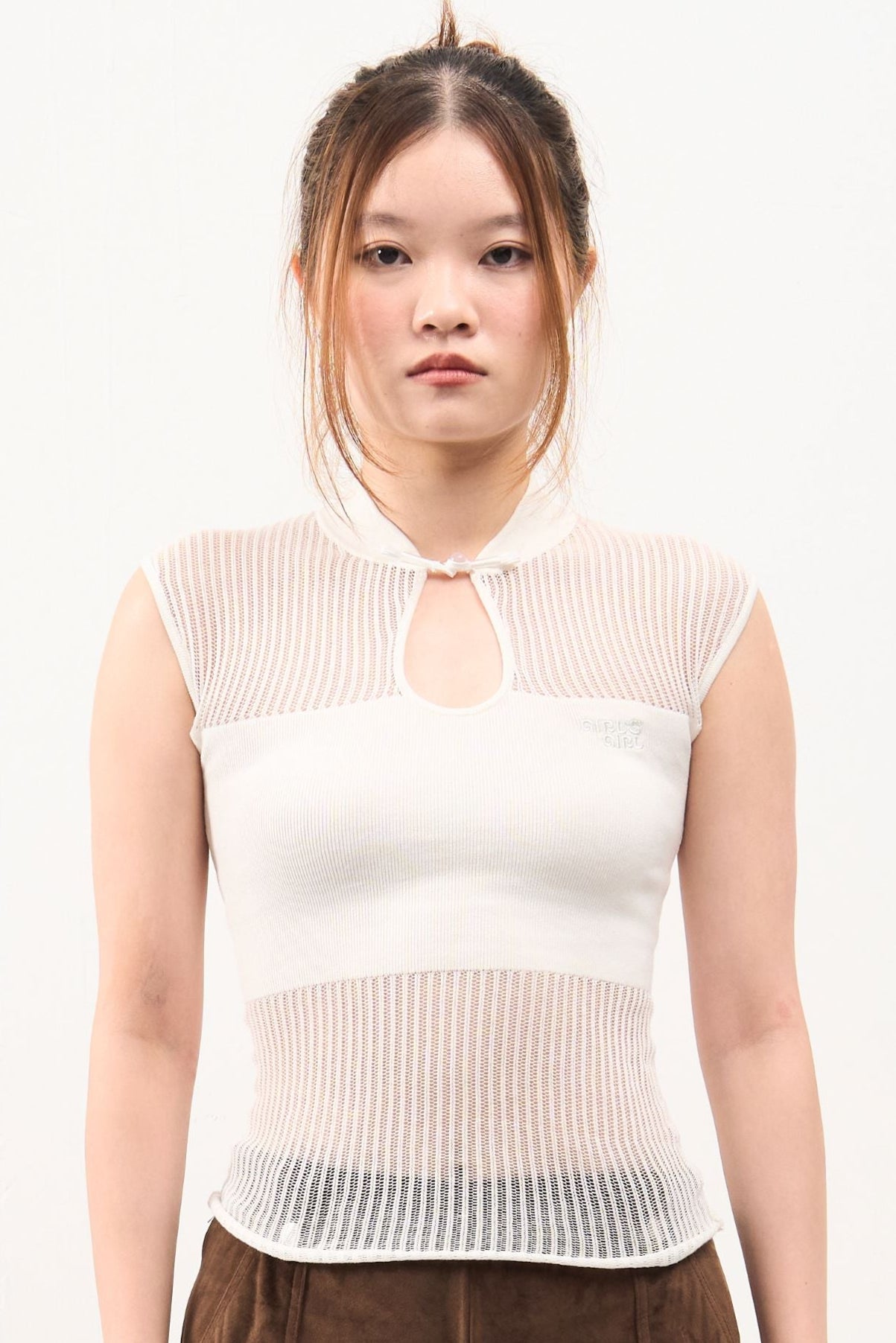 GG CNY White Knitted Sleeveless Top