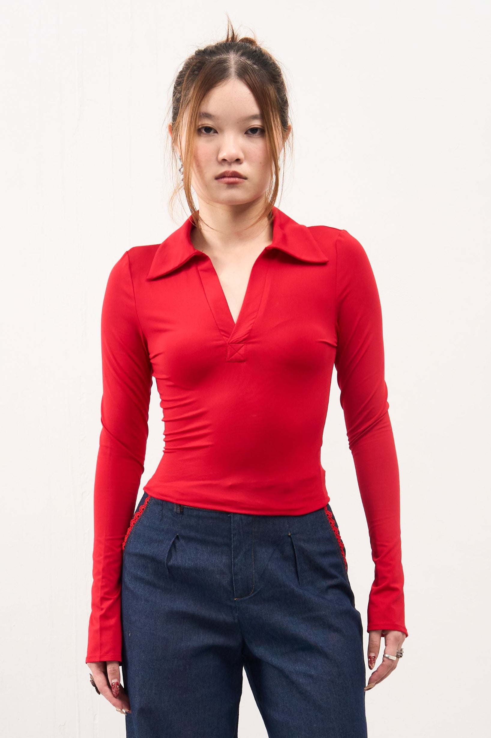 GG CNY Long Sleeves V-Neck Slim Fit Top