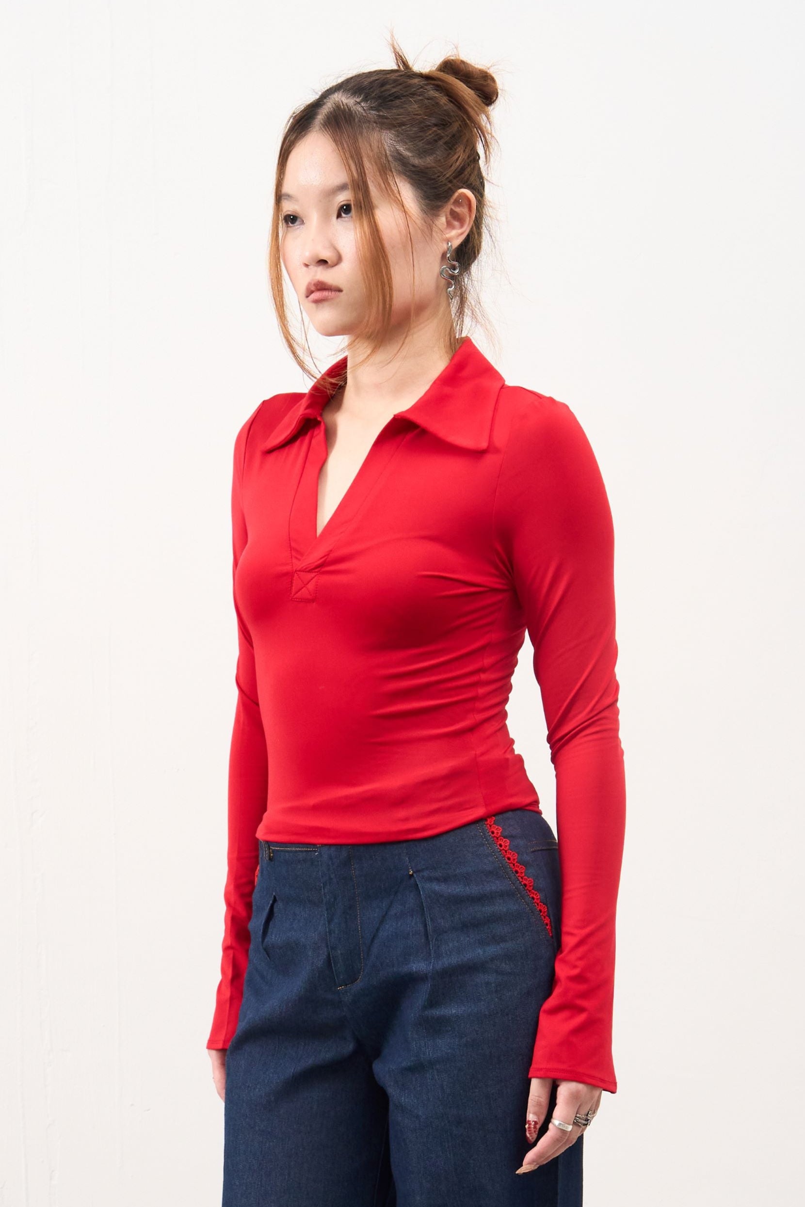 GG CNY Long Sleeves V-Neck Slim Fit Top