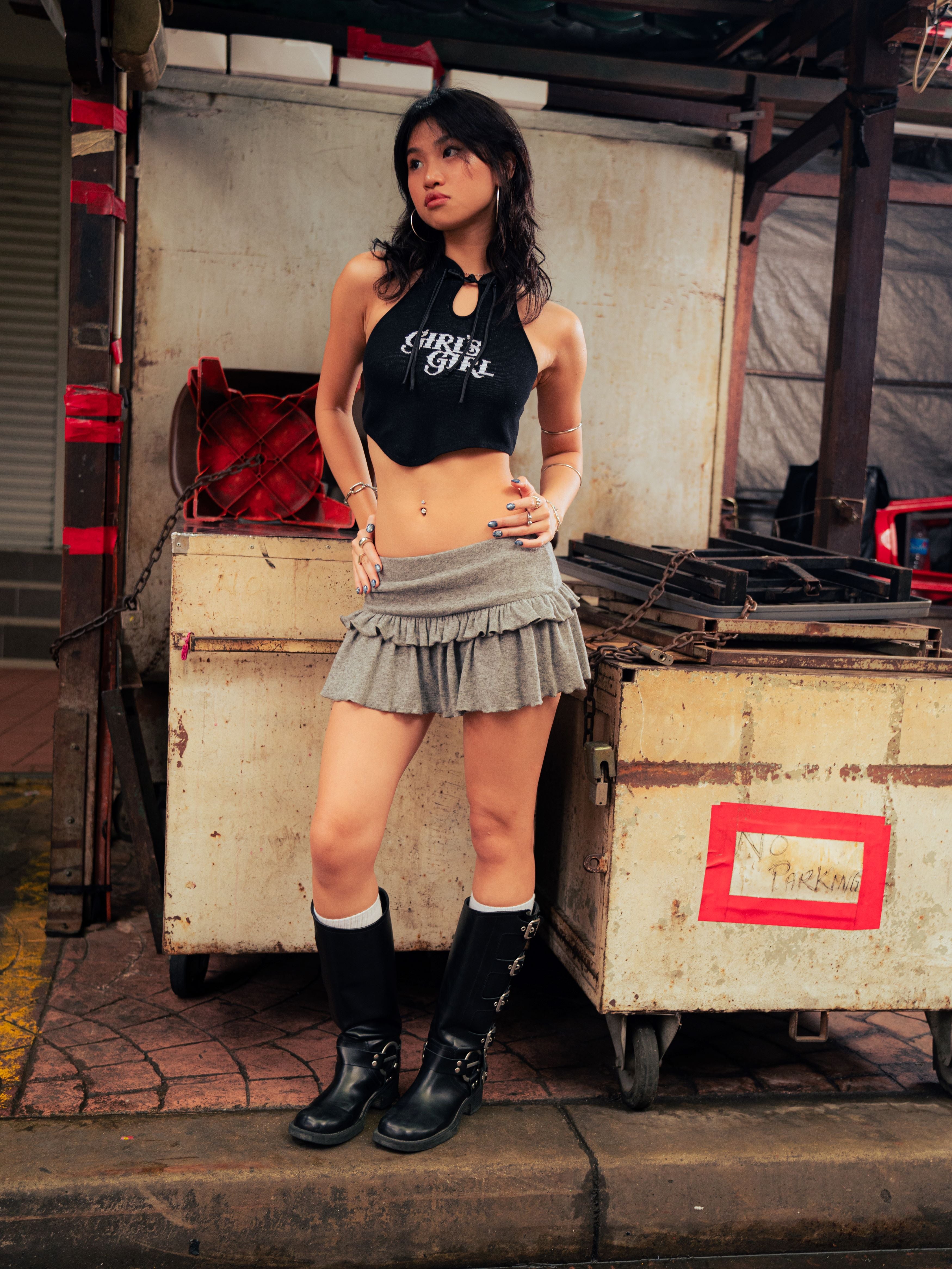 GG Grey Mini Flared Skirt