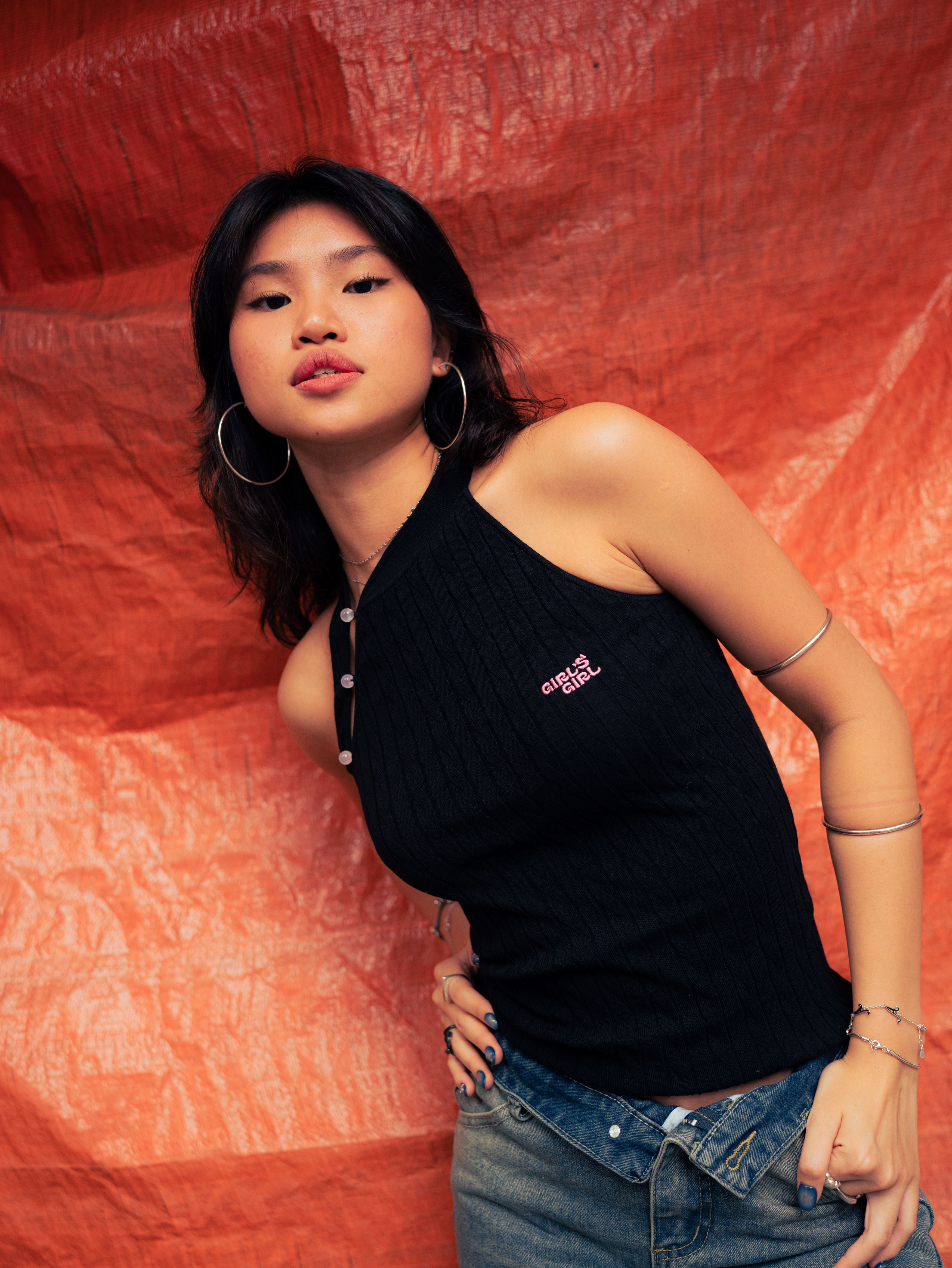 GG CNY Black Mandarin Oriental Button Tank Top