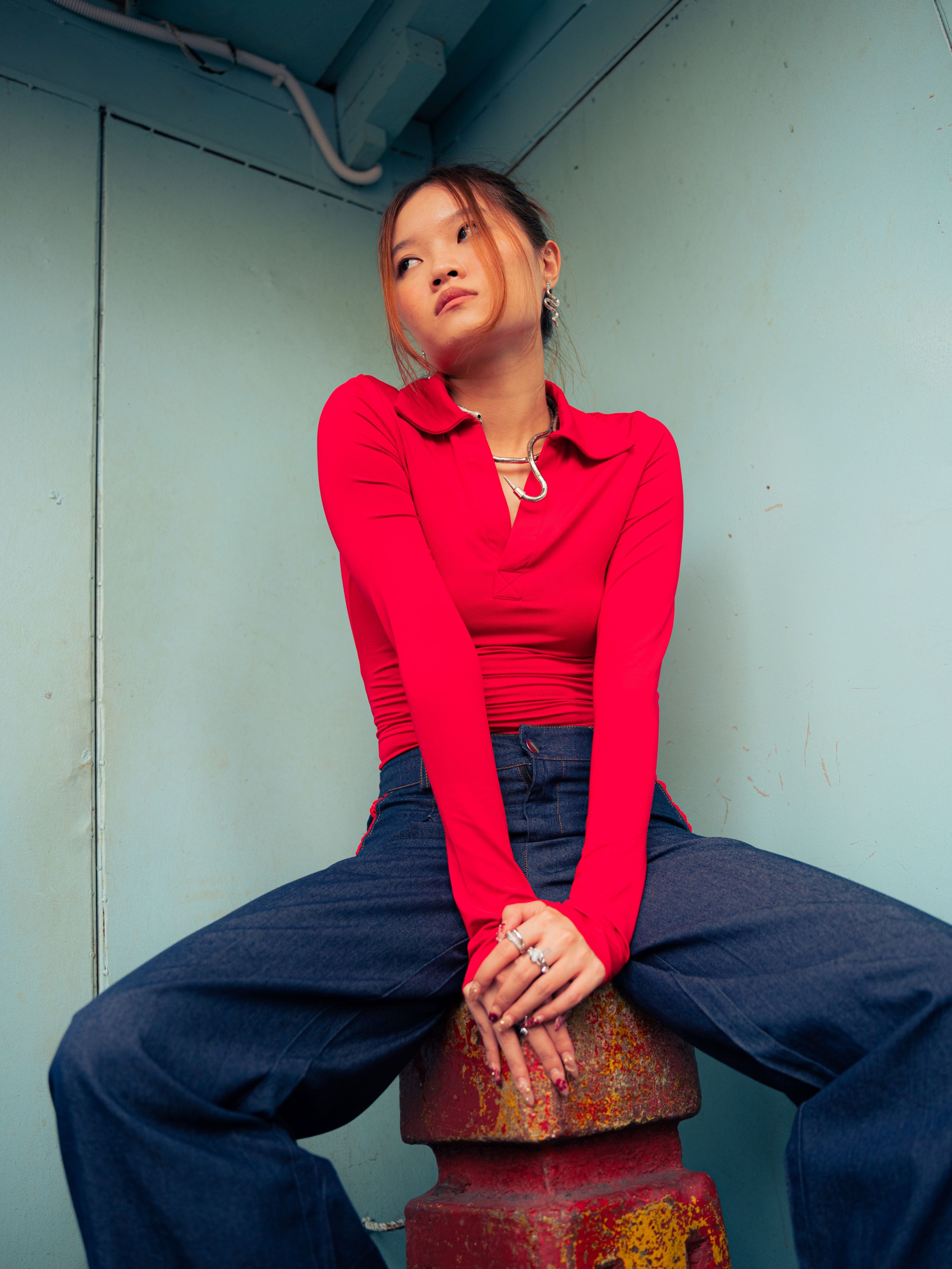 GG CNY Long Sleeves V-Neck Slim Fit Top
