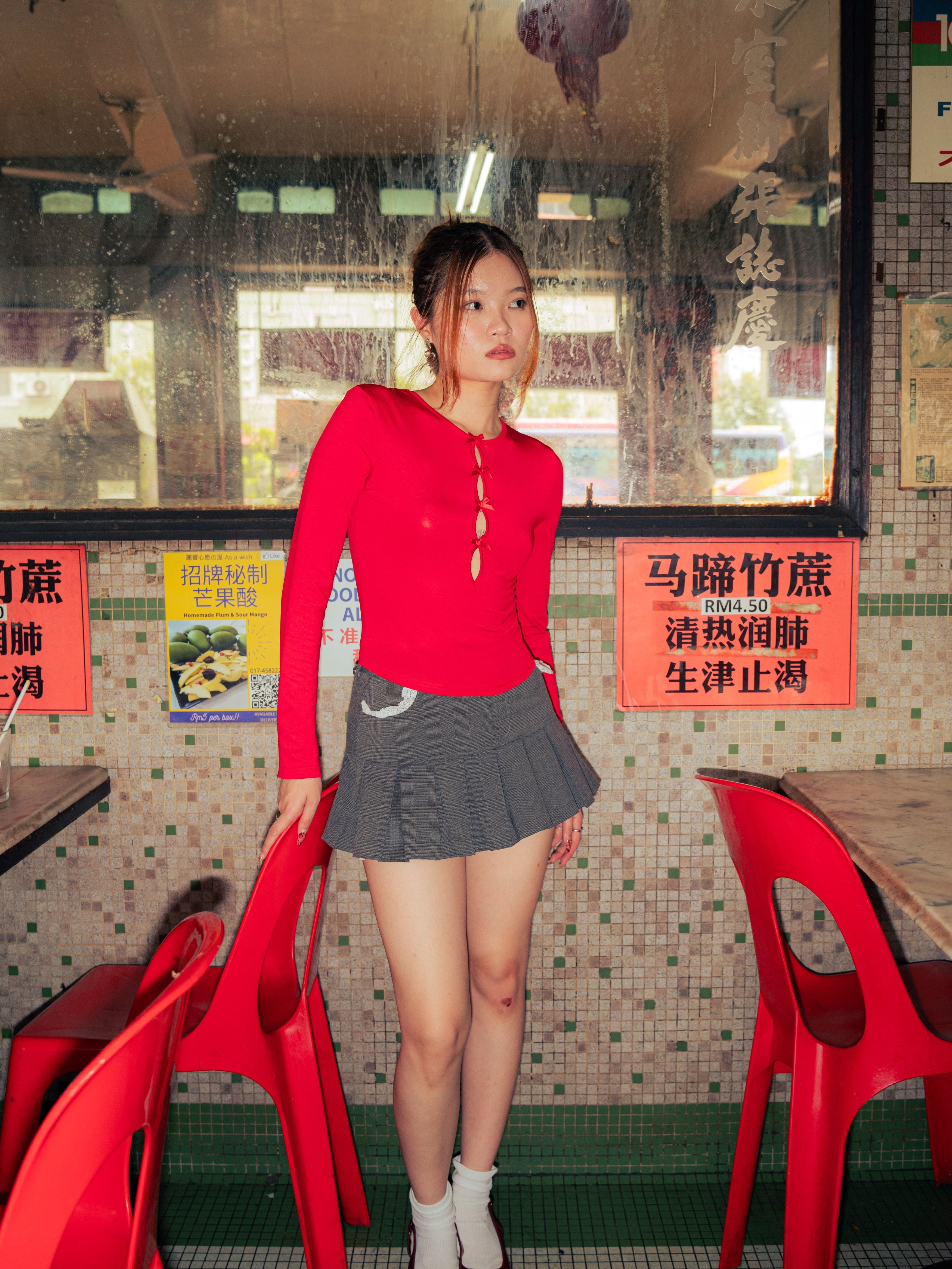 GG Grey Lace Trimmed Mini Flared Skirt