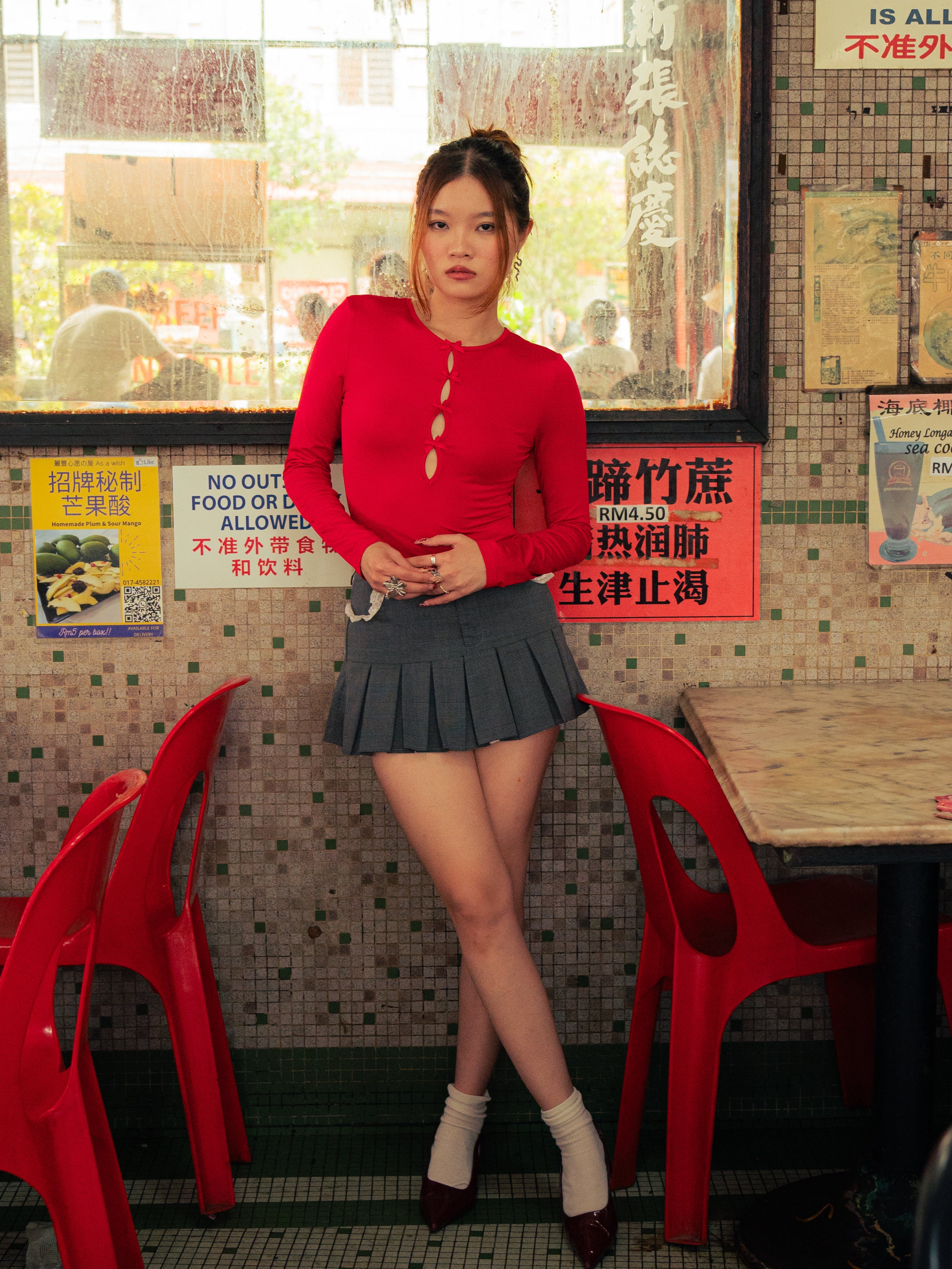 GG Grey Lace Trimmed Mini Flared Skirt