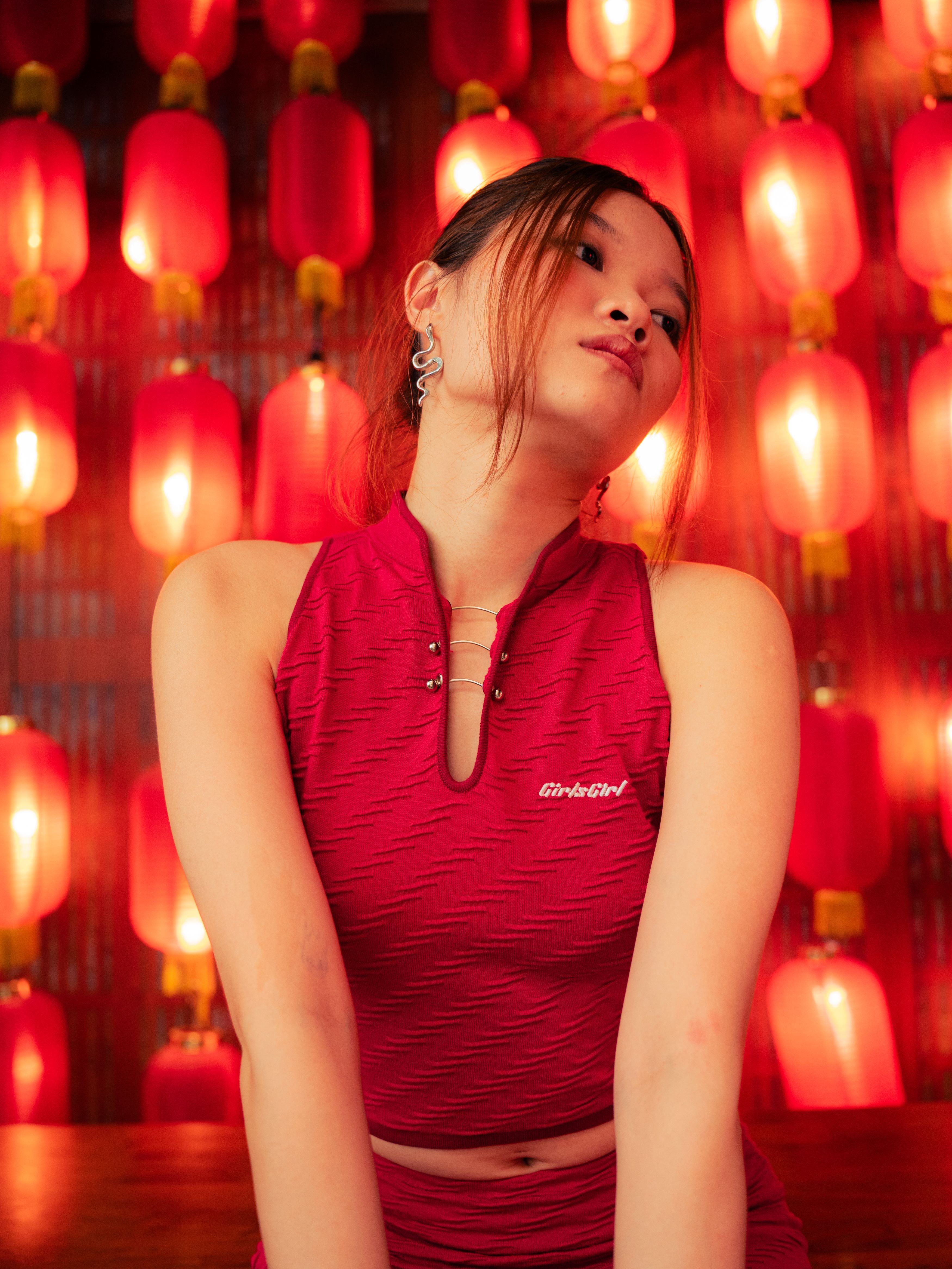 GG CNY Red Chinese Retro Crop Top