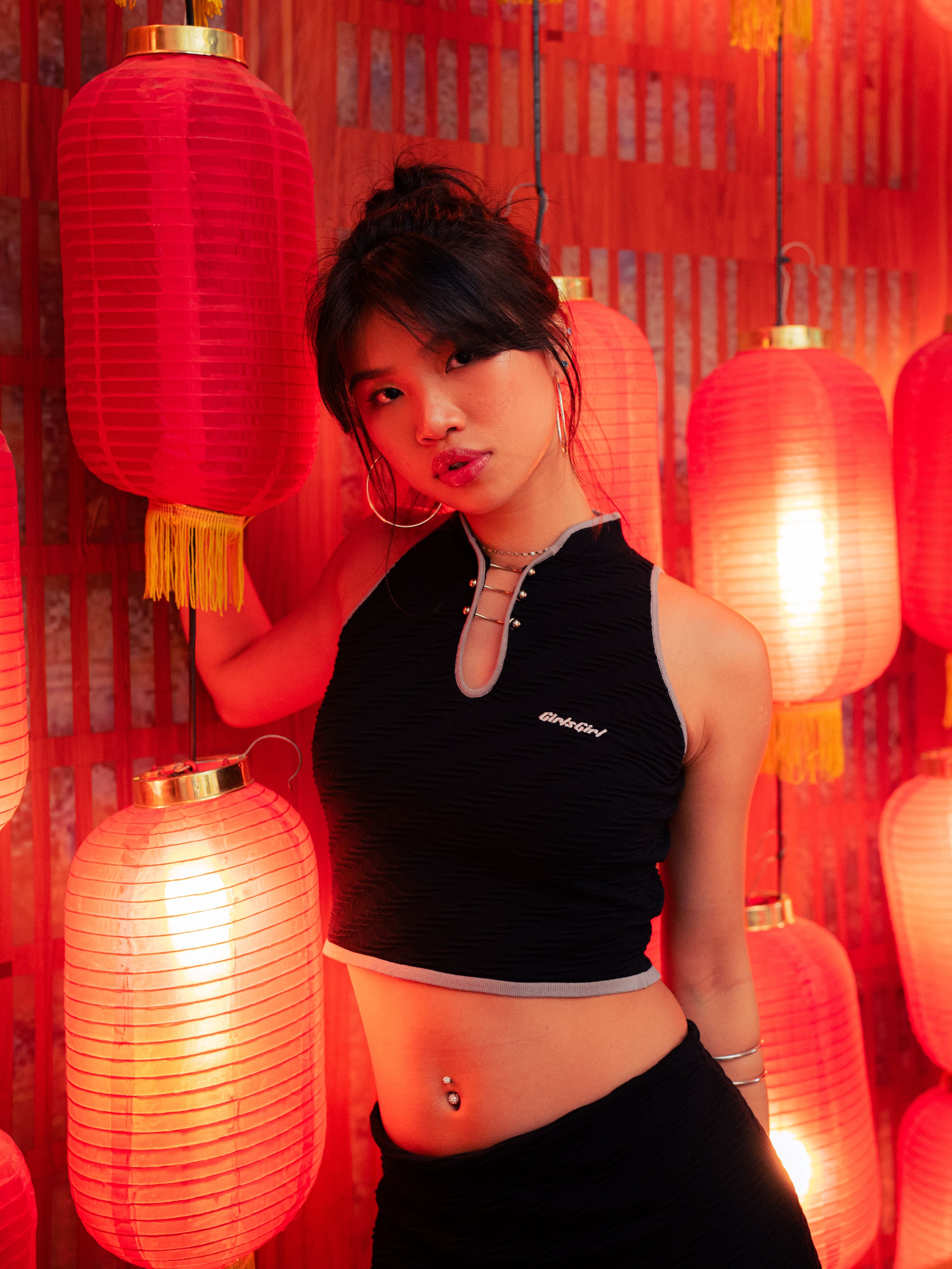 GG CNY Black Chinese Retro Crop Top
