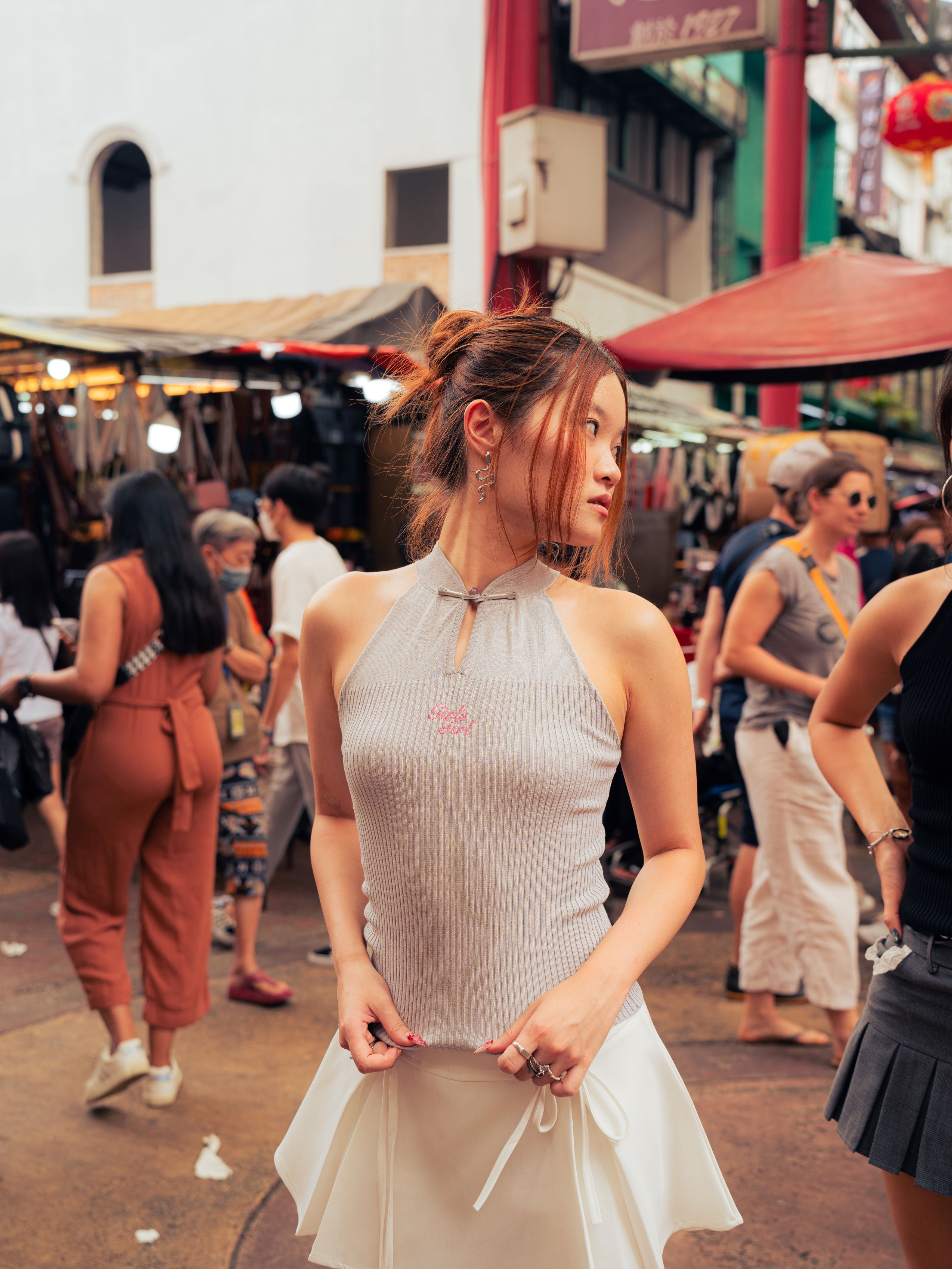GG CNY Grey Bow Front Tank Top