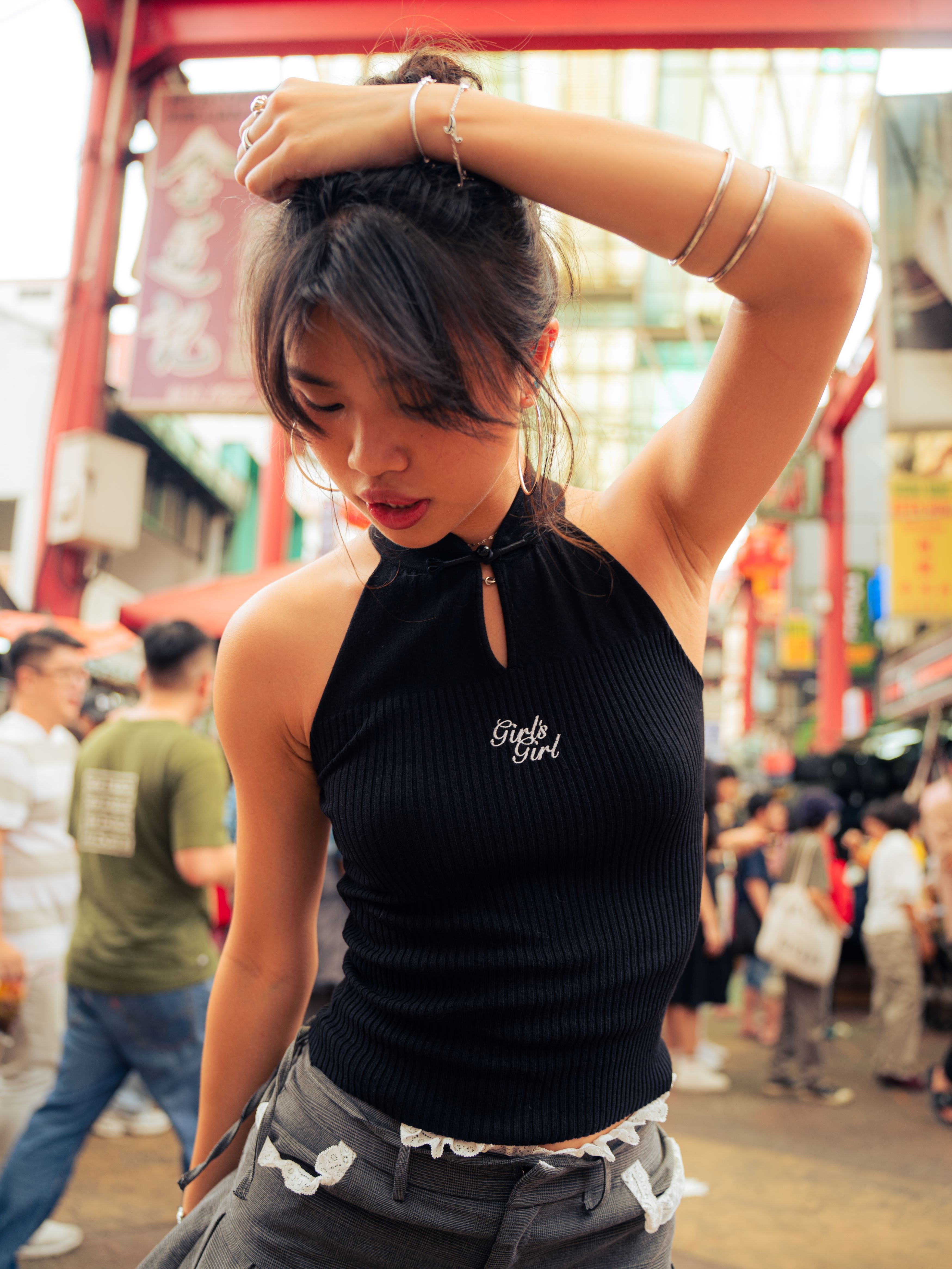 GG CNY Black Bow Front Tank Top
