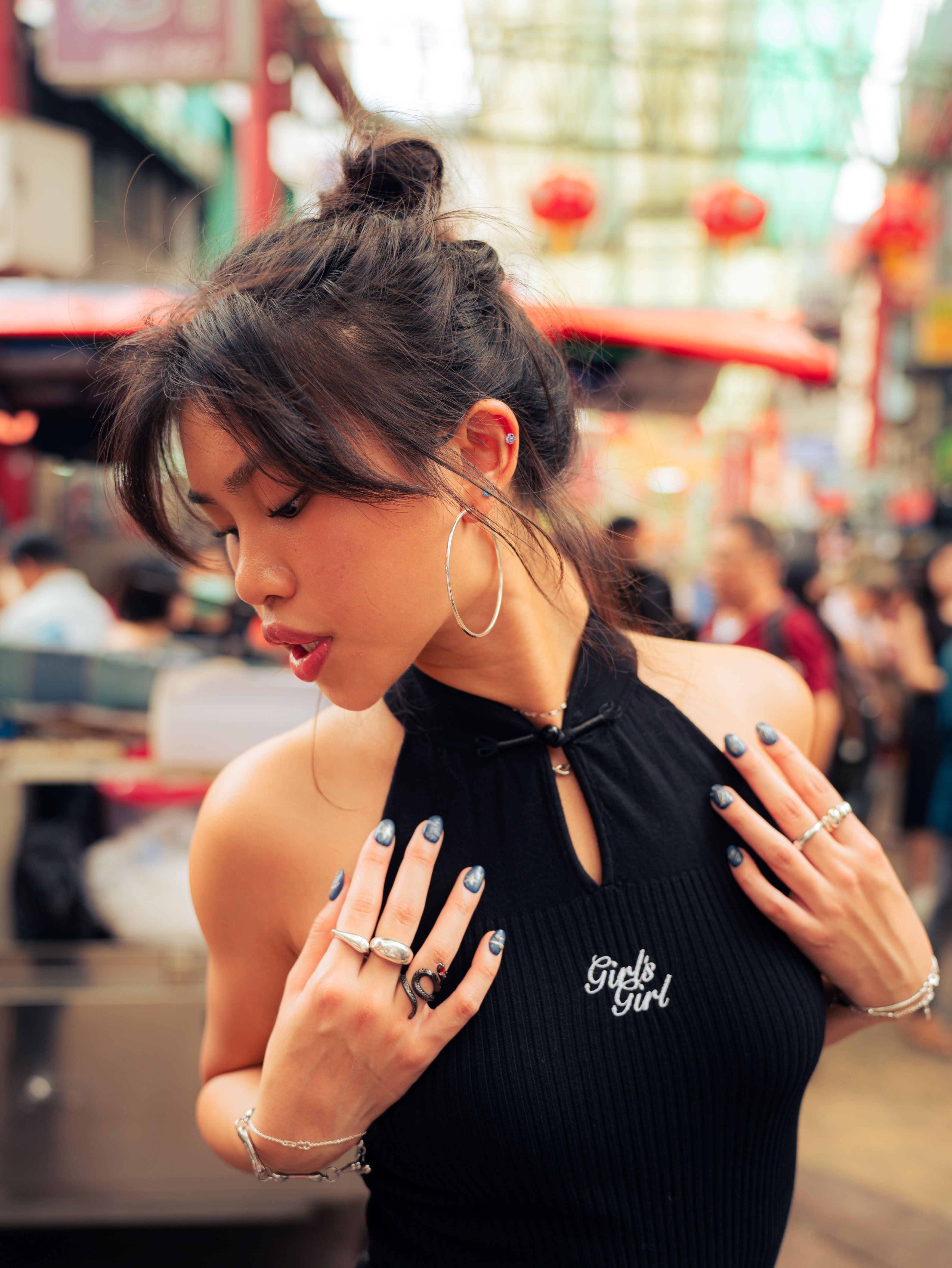 GG CNY Black Bow Front Tank Top