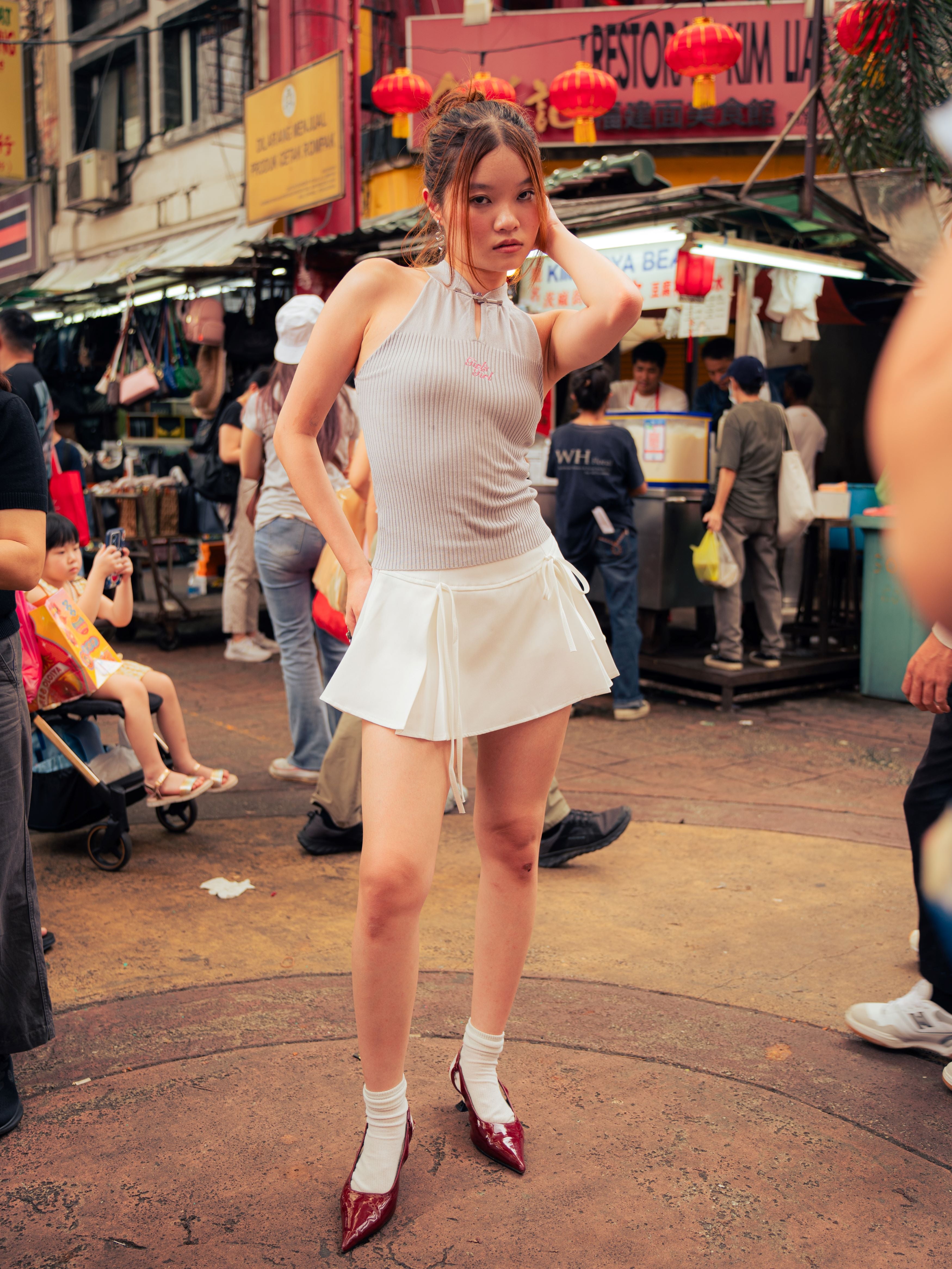 GG CNY White Ribbon Mini Skirt