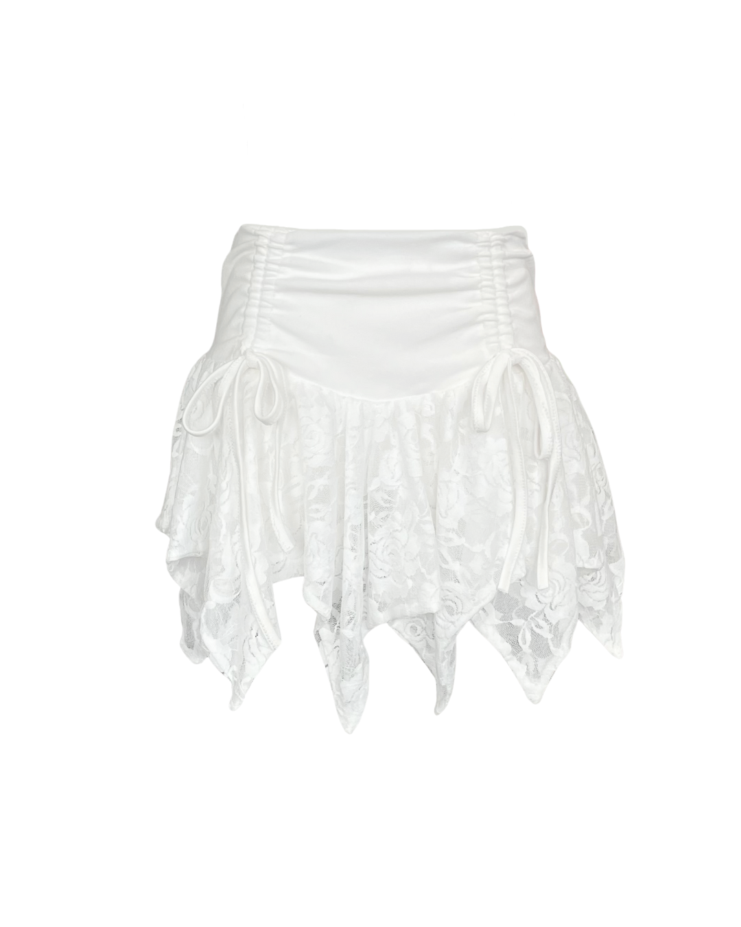 White Lace Asymmetrical Hem Mini Skirt