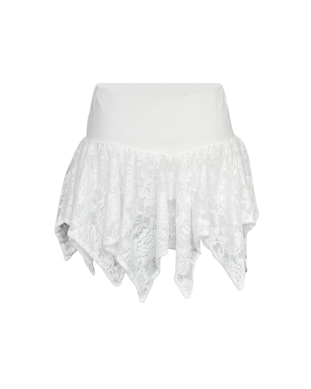 White Lace Asymmetrical Hem Mini Skirt