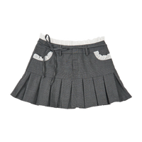 GG Grey Lace Trimmed Mini Flared Skirt