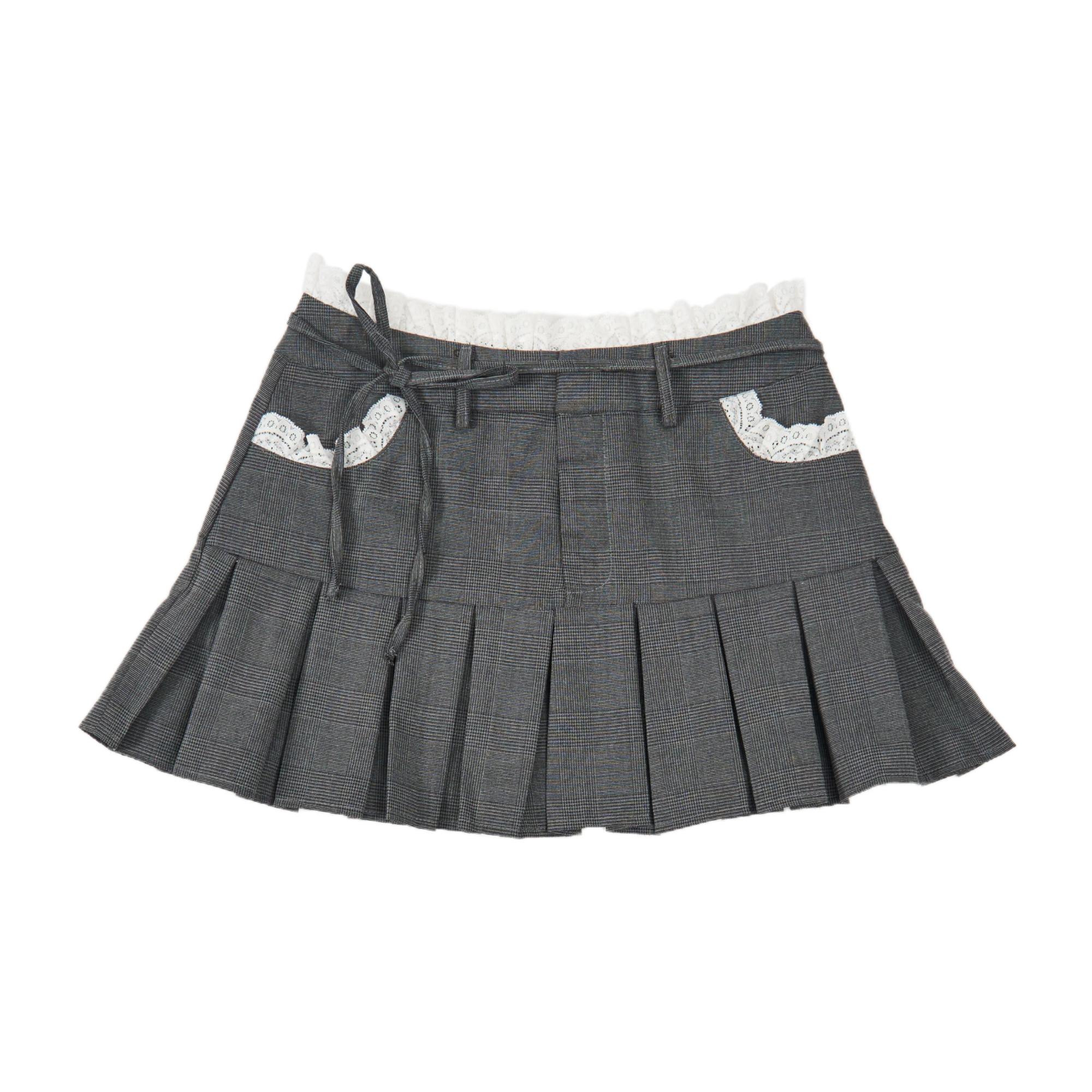 GG Grey Lace Trimmed Mini Flared Skirt