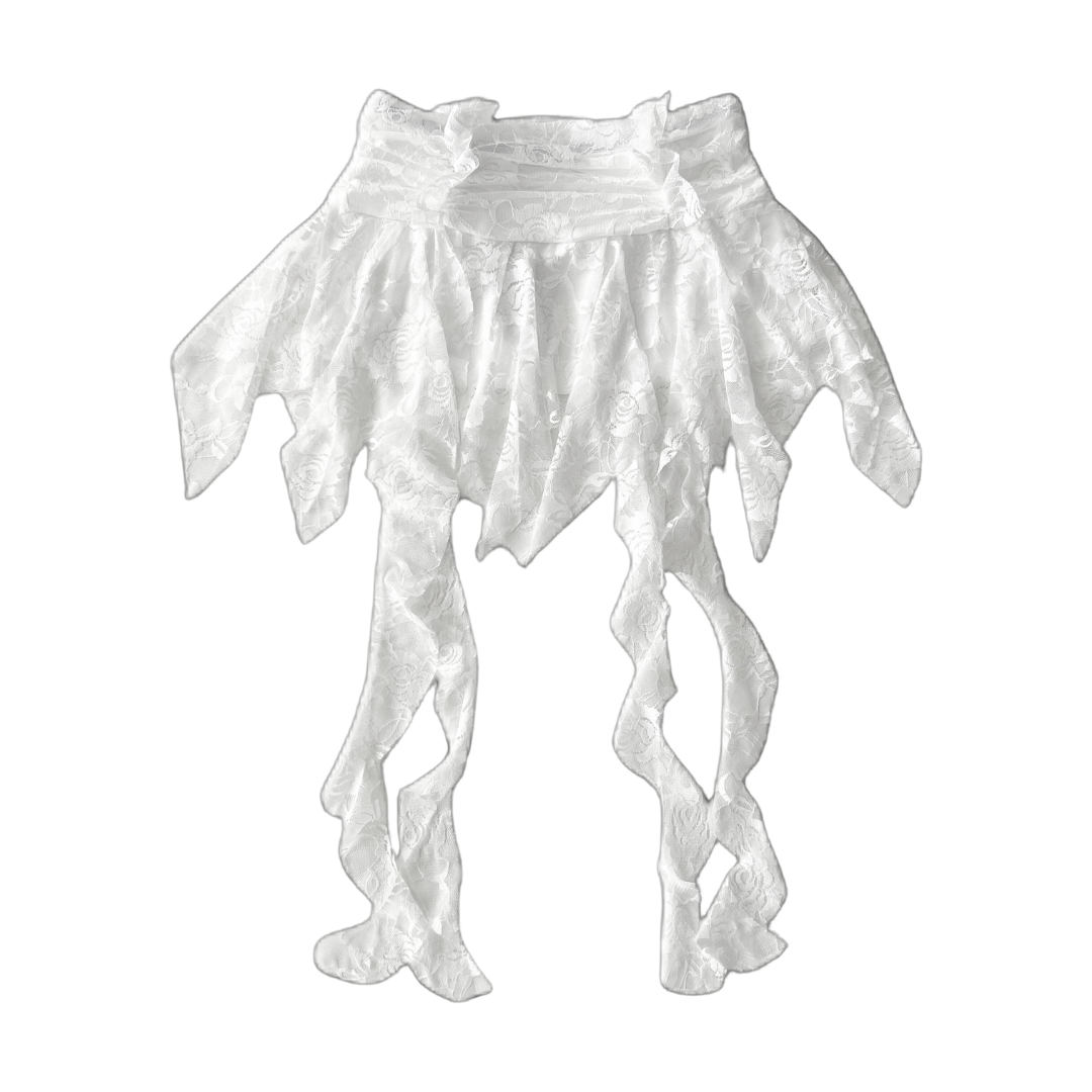 Girl'sGirl Pure White Leaf Edge Flapping Half Skirt