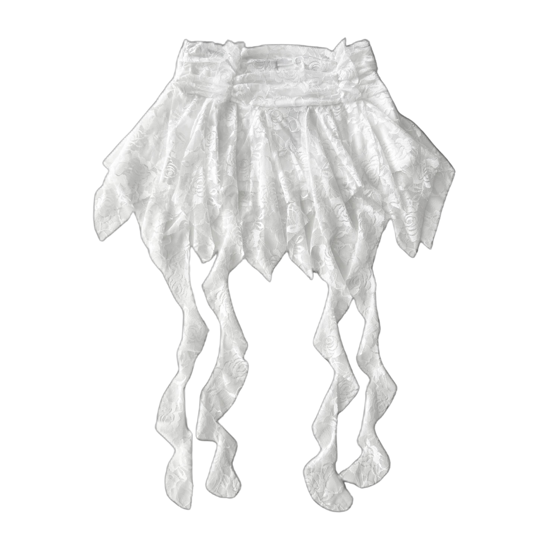 Girl'sGirl Pure White Leaf Edge Flapping Half Skirt