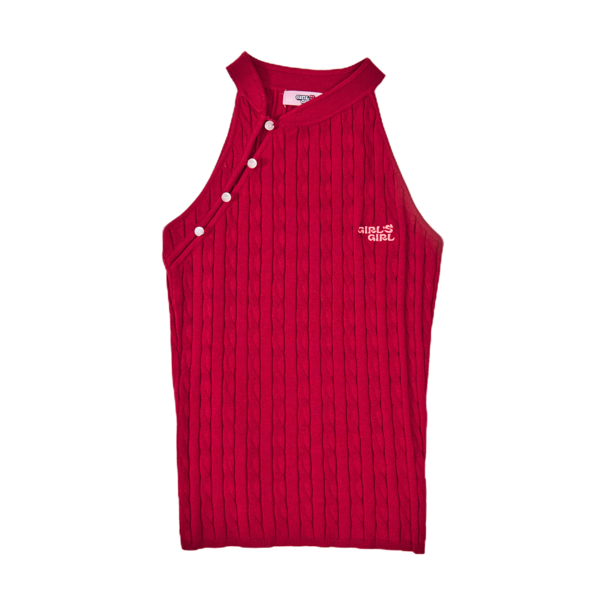 GG CNY Red Mandarin Oriental Button Tank Top