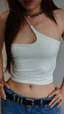 White Irregular Halter Tank Top