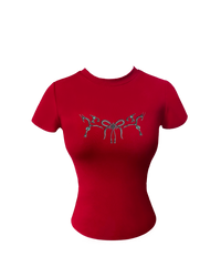 GG CNY Red Oriental Pearl Bow Tee