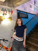 GG CNY Navy Blue Oriental Pearl Bow Tee