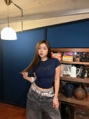 GG CNY Navy Blue Oriental Pearl Bow Tee