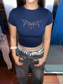 GG CNY Navy Blue Oriental Pearl Bow Tee