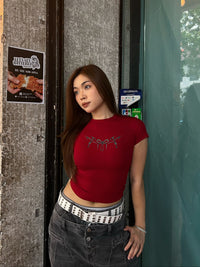GG CNY Red Oriental Pearl Bow Tee