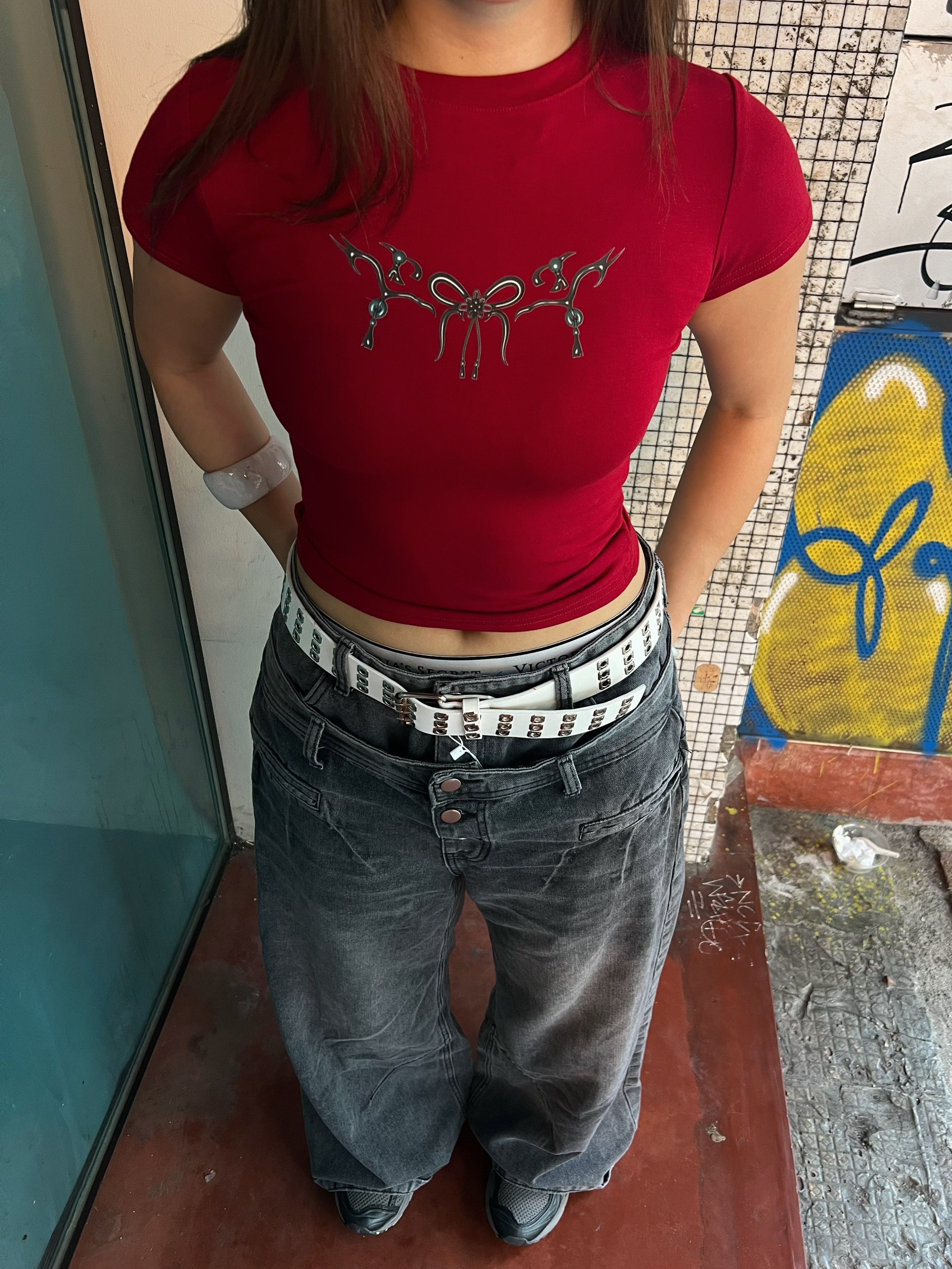 GG CNY Red Oriental Pearl Bow Tee