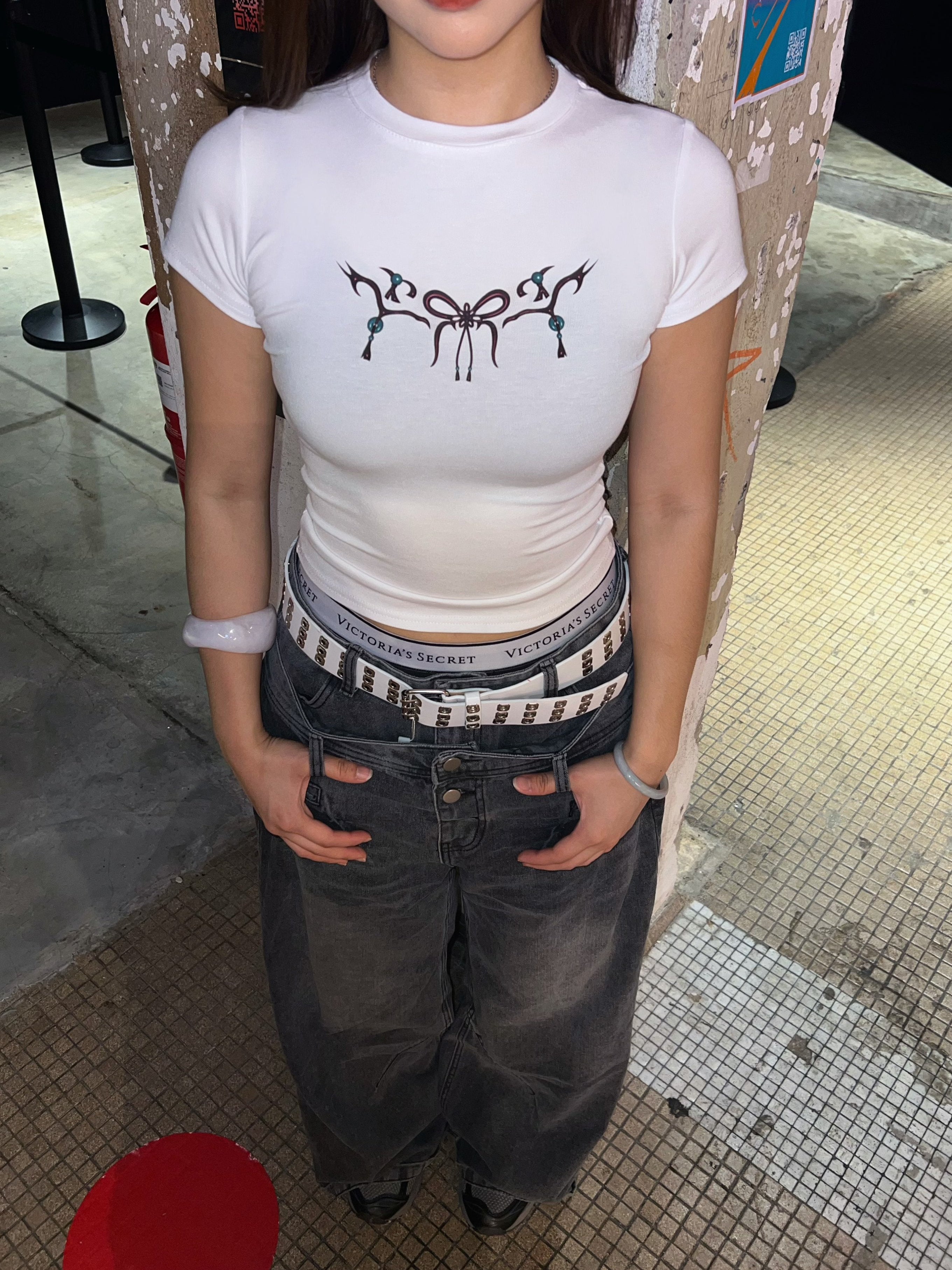 GG CNY White Oriental Pearl Bow Tee