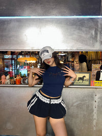 GG CNY Navy Blue Oriental Pearl Bow Tee
