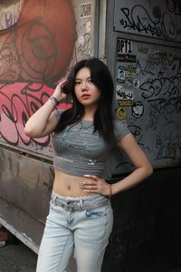 Girl'sGirl Grey Dualcode Notes Top