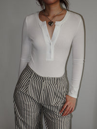 White Long Sleeve Ribbed Knit Bodysuit