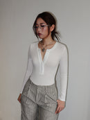 White Long Sleeve Ribbed Knit Bodysuit