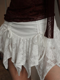 White Lace Asymmetrical Hem Mini Skirt