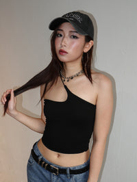 Black Irregular Halter Tank Top