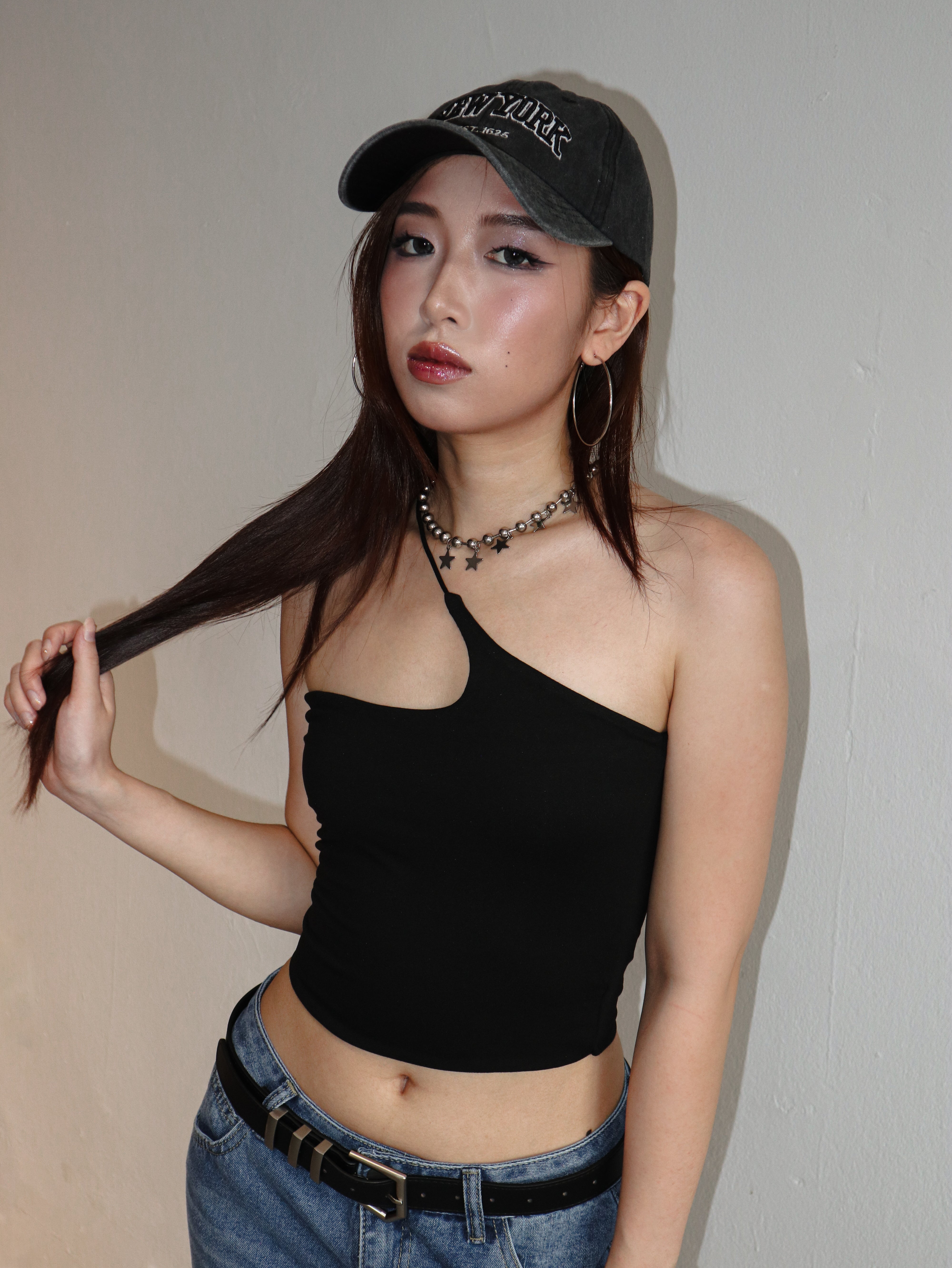 Black Irregular Halter Tank Top