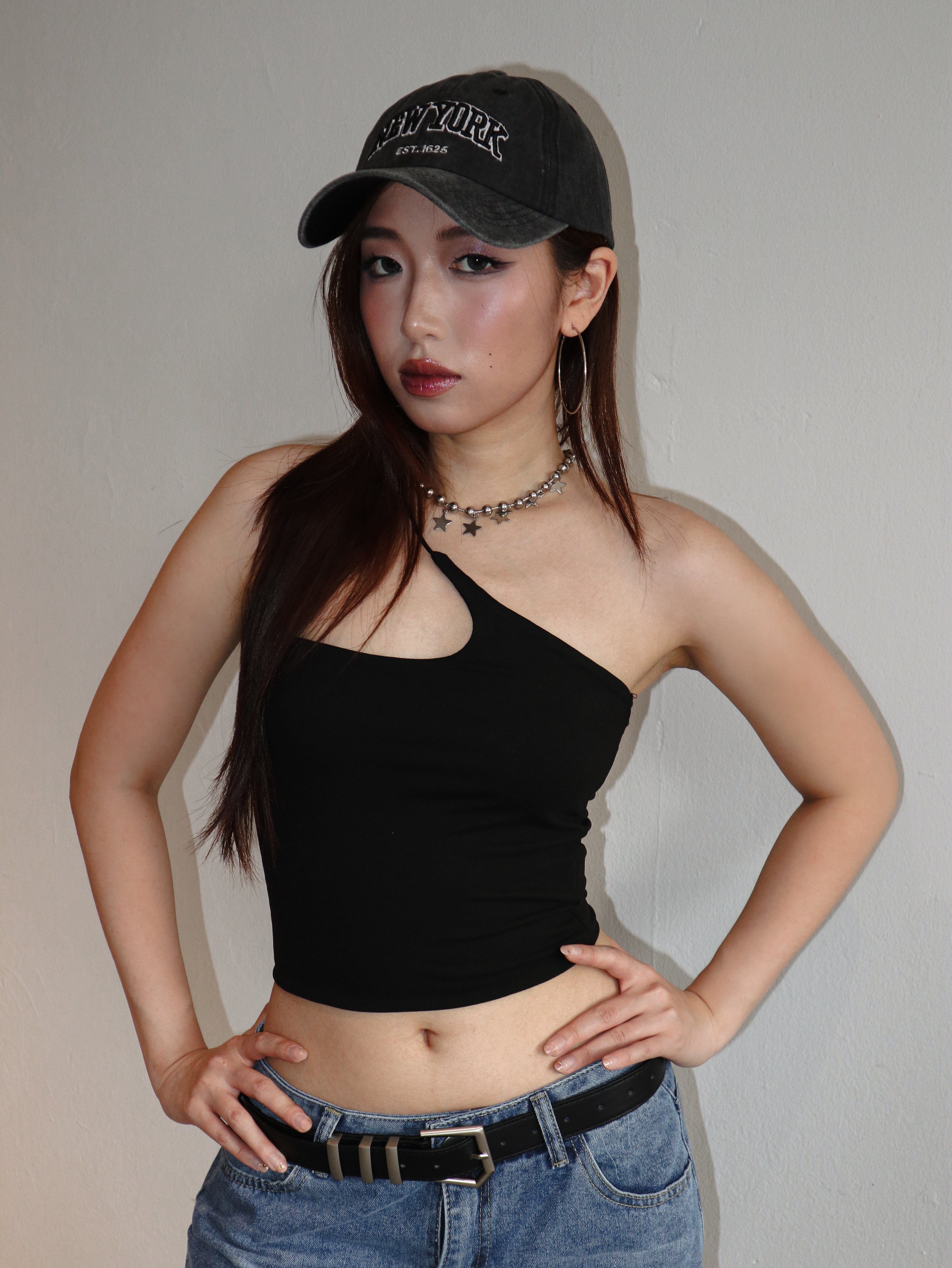 Black Irregular Halter Tank Top