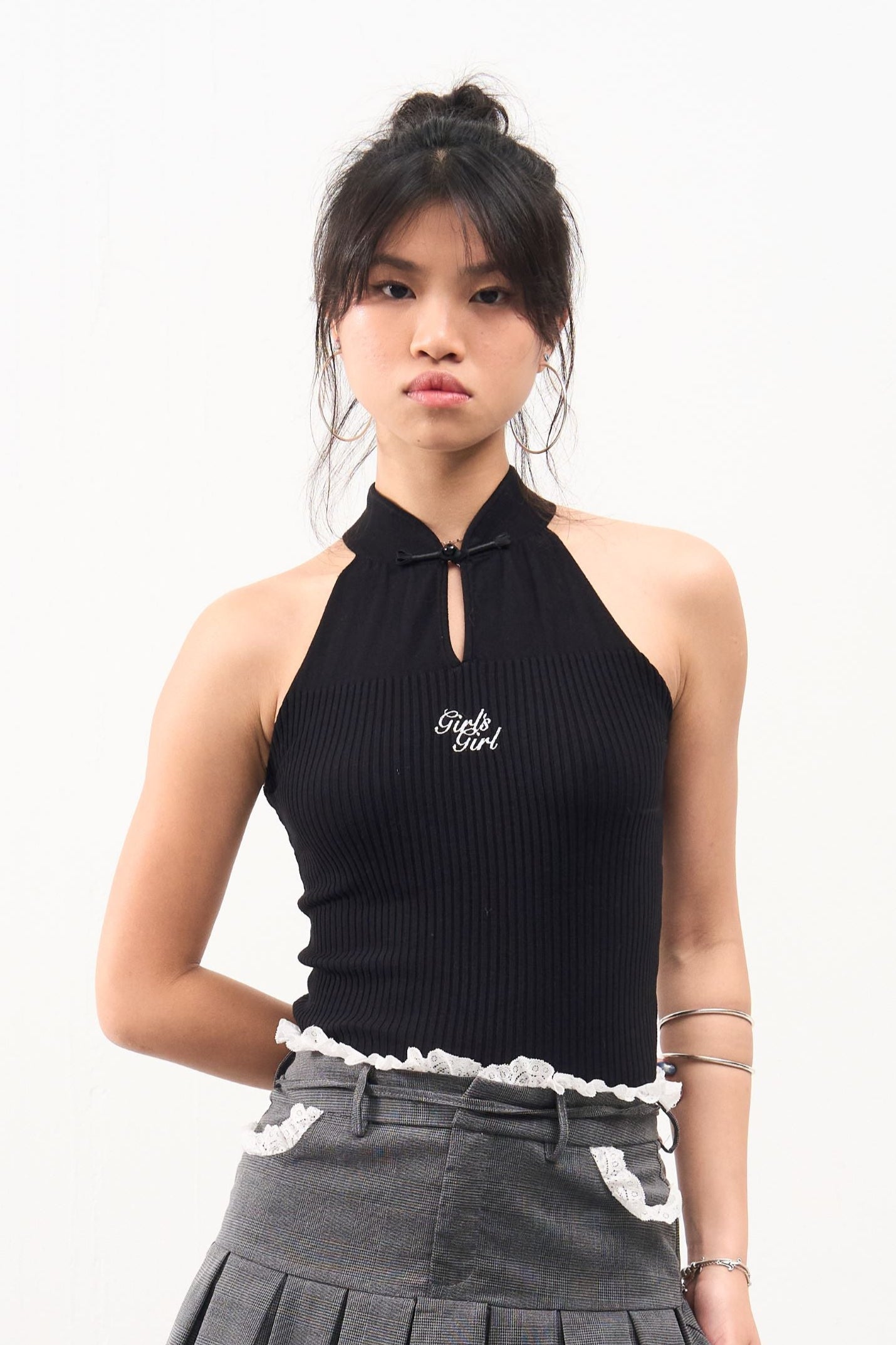 GG CNY Black Bow Front Tank Top