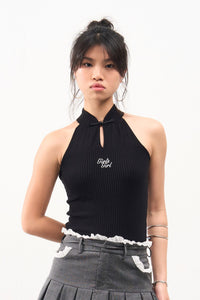 GG CNY Black Bow Front Tank Top